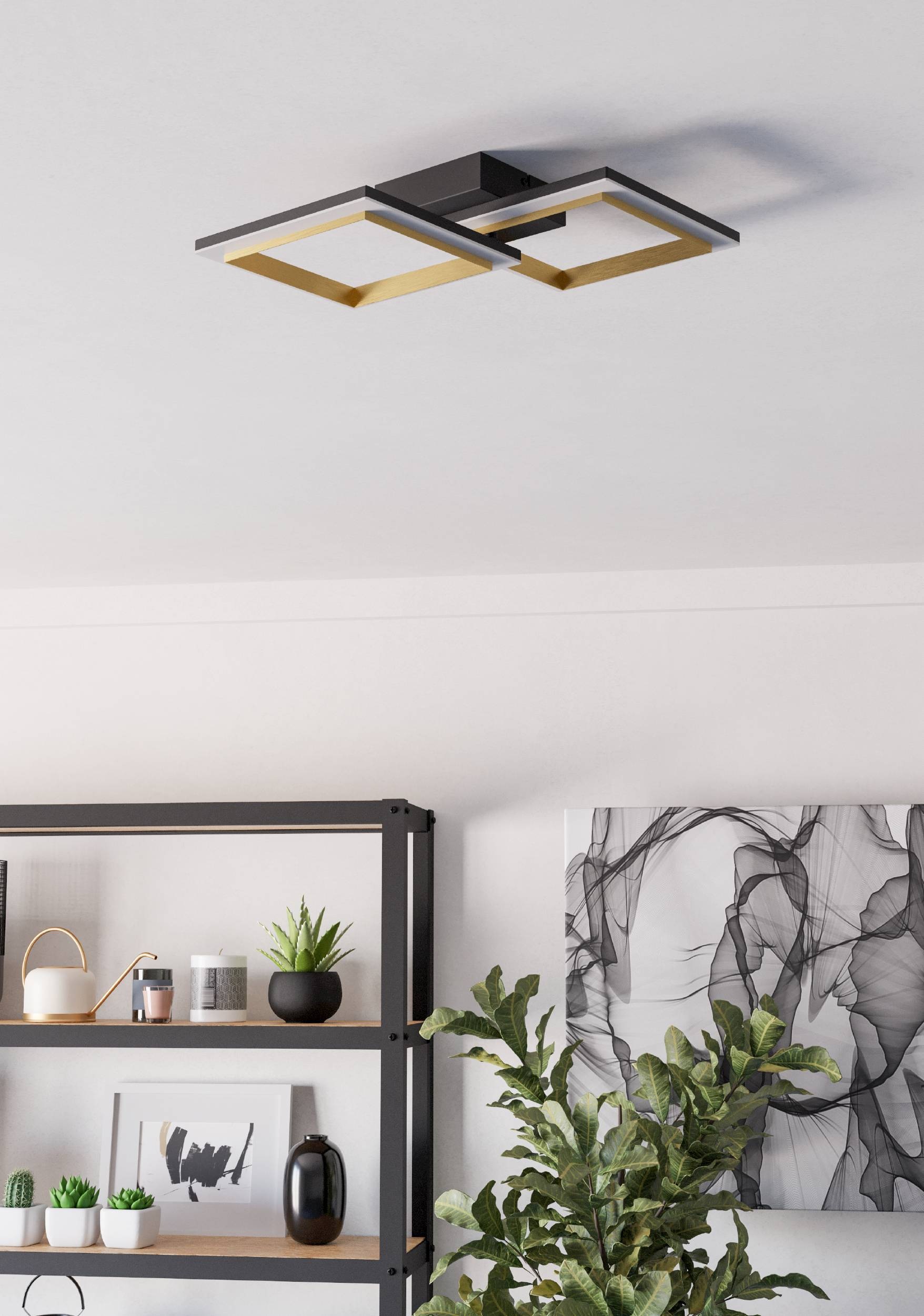 EGLO Deckenleuchte »Calliera Deckenlampe, Metall und Kunststoff, Bürolampe Decke, Lampe« LED-Modul 1 Stk. Neutralweiß Wand-/Deckenleuchte - L52,5 x B31 x H8,5 cm - schwarz, messing