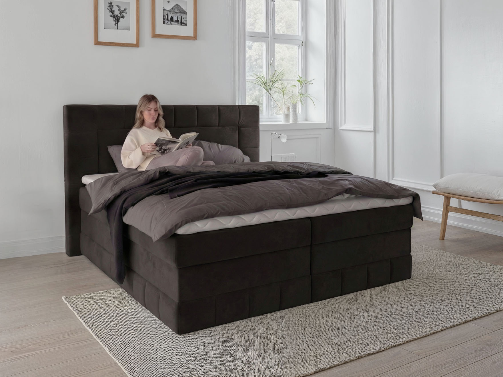OTTO home Boxbett "PHILIPPA, Polsterbett mit Bettkasten, mit Taschenfederkernmatratze H3" mit Kaltschaum-Topper, Microfaser-Bezug, wahlweise mit LED-Beleuchtung