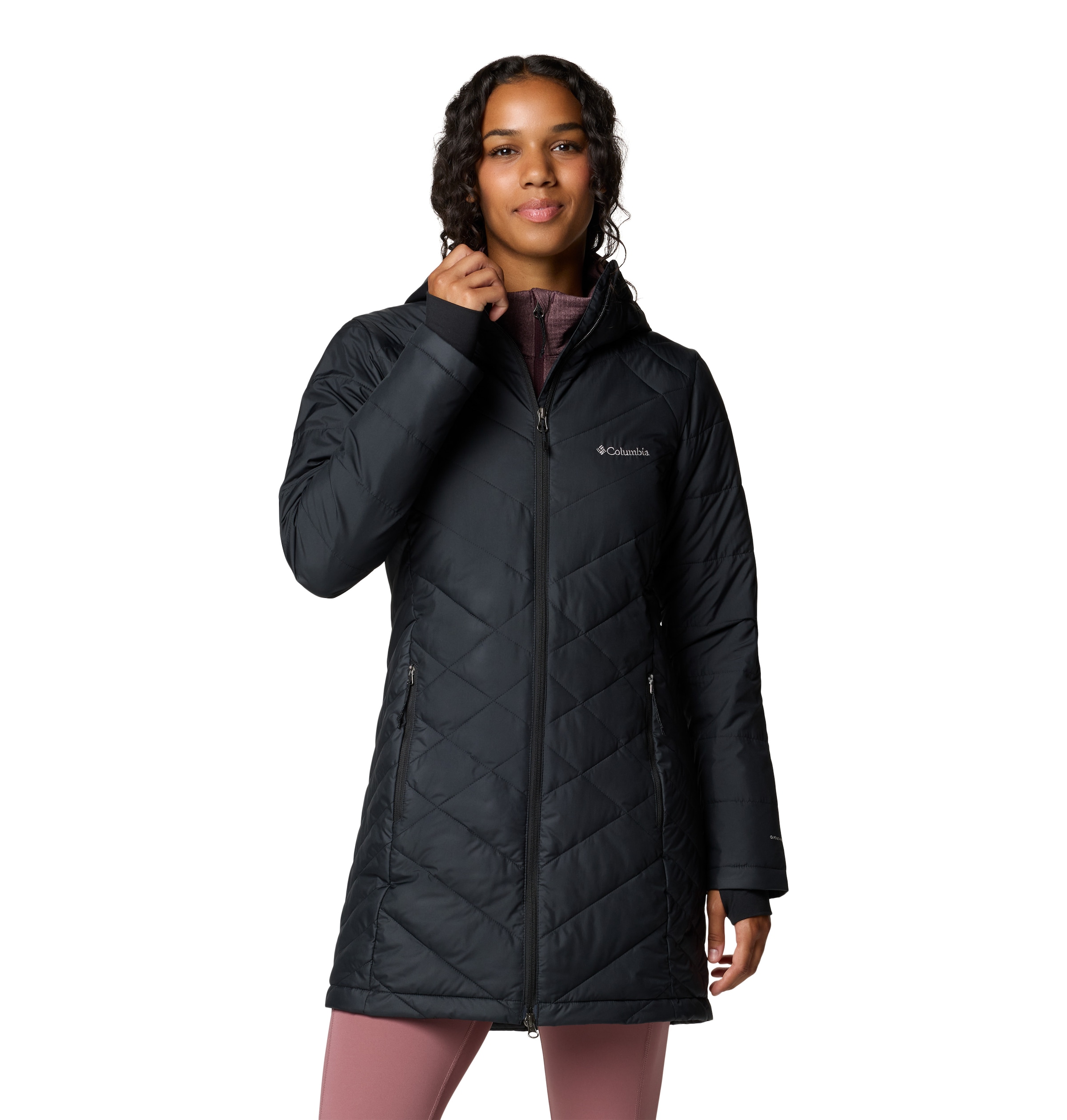 Columbia Steppmantel "Heavenly Long Hooded Jacket" mit Kapuze und hochschließendem Kragen