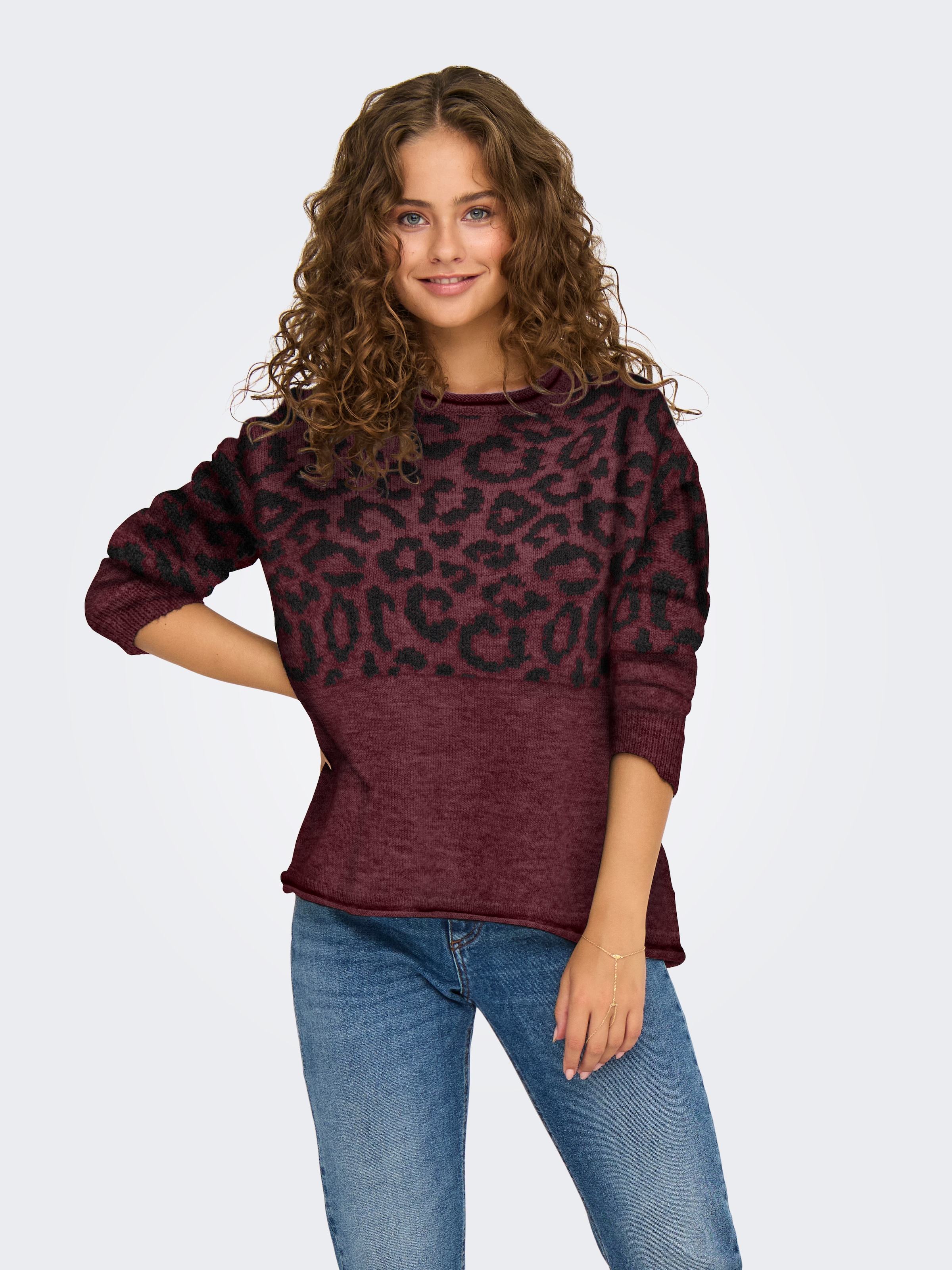 ONLY Rundhalspullover "ONLJADE ANIMAL LS O-NECK NOOS KNT" Kunstfaser, regul günstig online kaufen