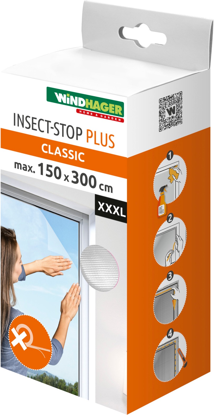 WINDHAGER Fliegengitter-Gewebe "Plus für Fenster, Klettband Insektenschutz ohne bohren, 150 x 300 cm", B/H: 150cm x 300cm, weiß,