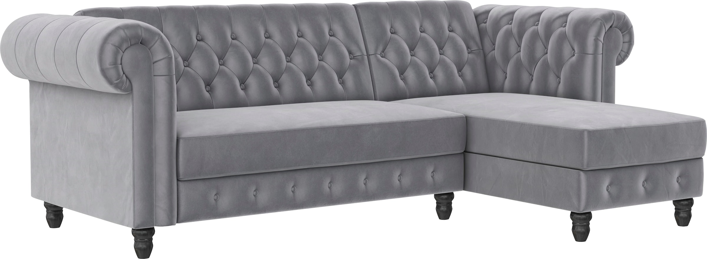 Dorel Home Ecksofa »Felix, L-Form, 241 cm (Liegefl.108x195 cm), Recamiere tauschbar,«, verstellb. Rückenlehne, Bett-Funktion, Velours, Kunstleder, Vintage