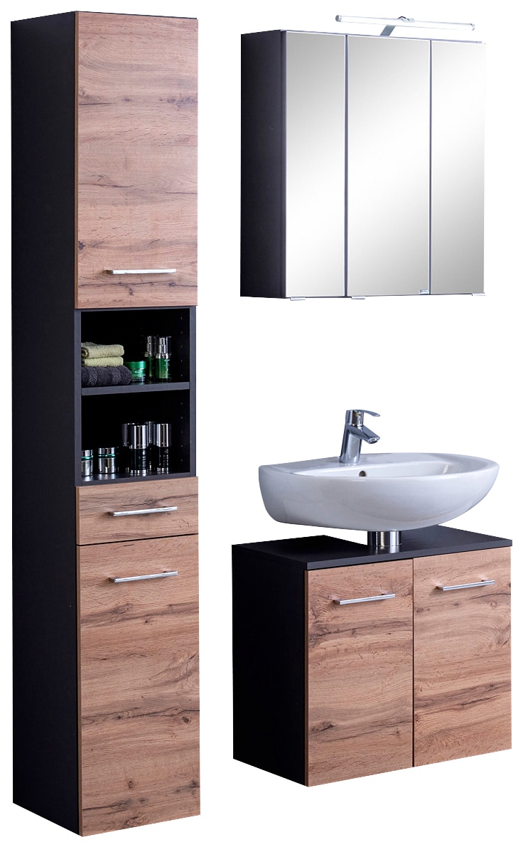 welltime Badmöbel-Set "Avignon" 3 Stk. tlg. mit 3D-Spiegelschrank mit LED-A günstig online kaufen