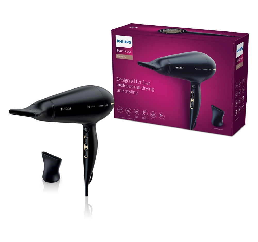 Philips Haartrockner "Prestige Pro HPS920/00" 2.300 W 2 Aufsätze mit ThermoProtect Einstellung, 6 Hitze- und Geschwindigkeitsstufen