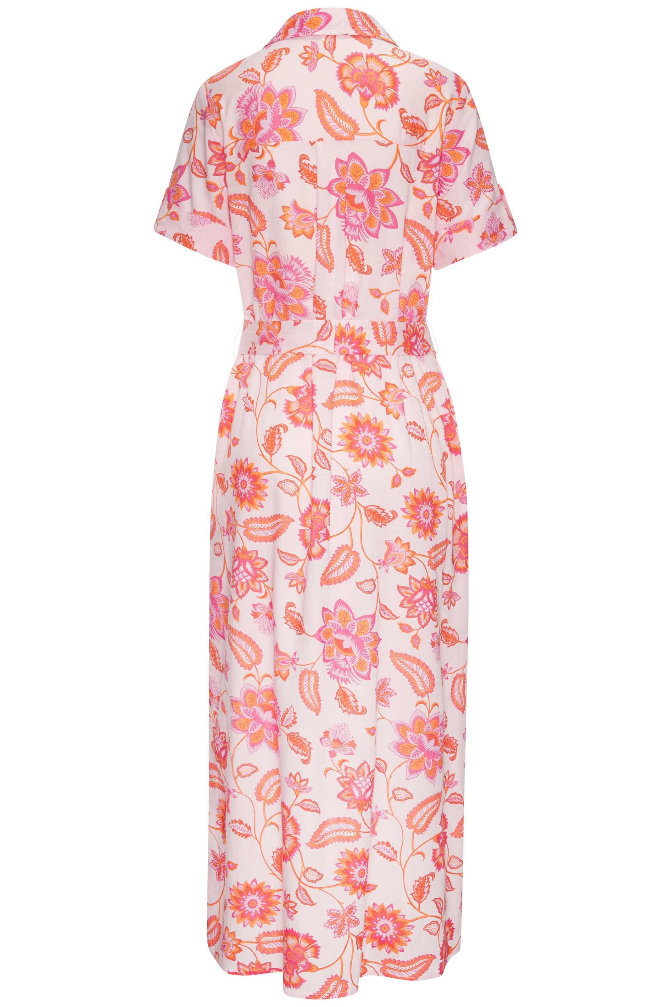LASCANA Hemdblusenkleid, (mit Bindegürtel), aus Leinenmischgewebe, Seitennahttaschen, Alloverprint