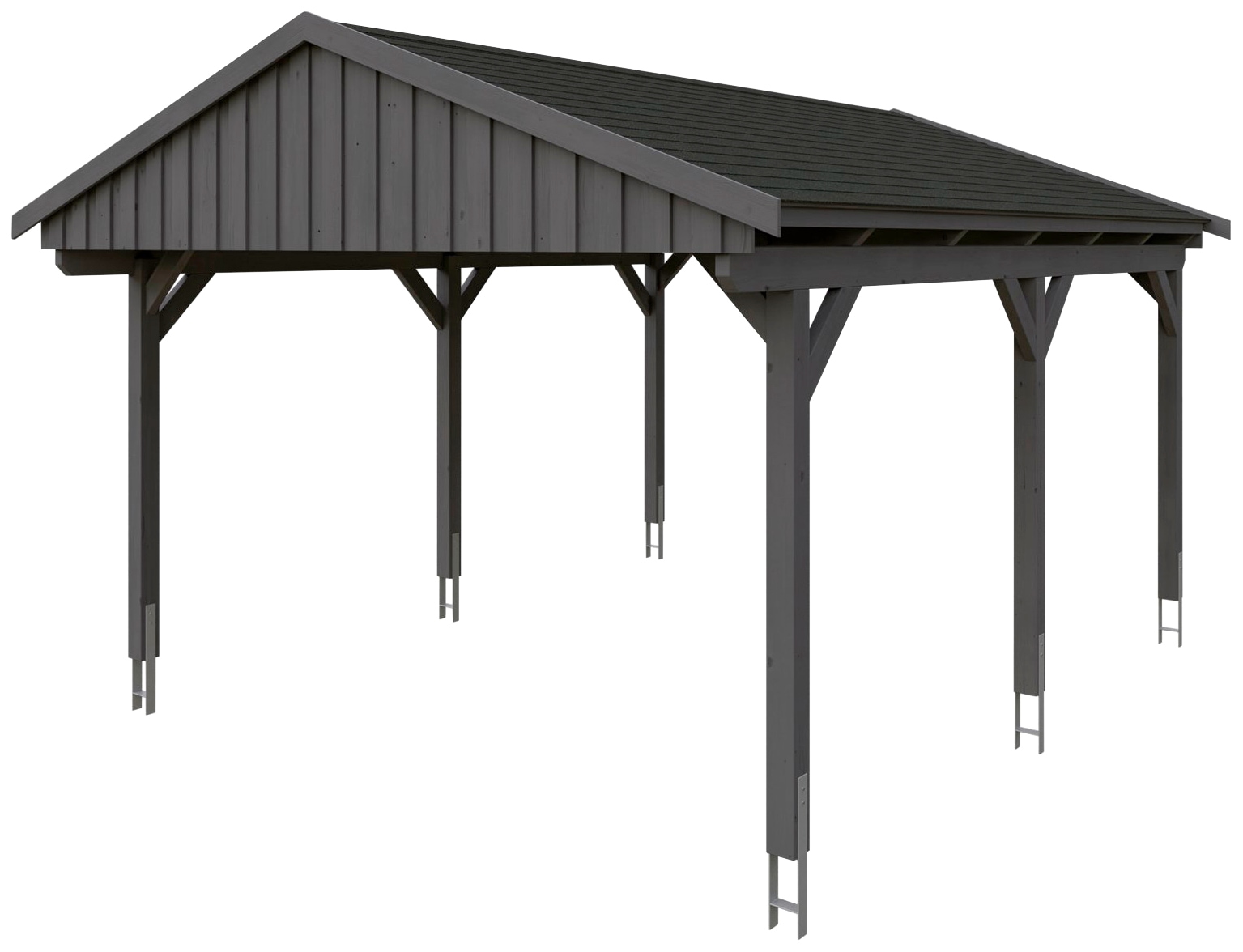 Skanholz Einzelcarport »Fichtelberg«, Leimholz-Nordisches Fichtenholz, dunkelgrau, mit schwarzen Schindeln