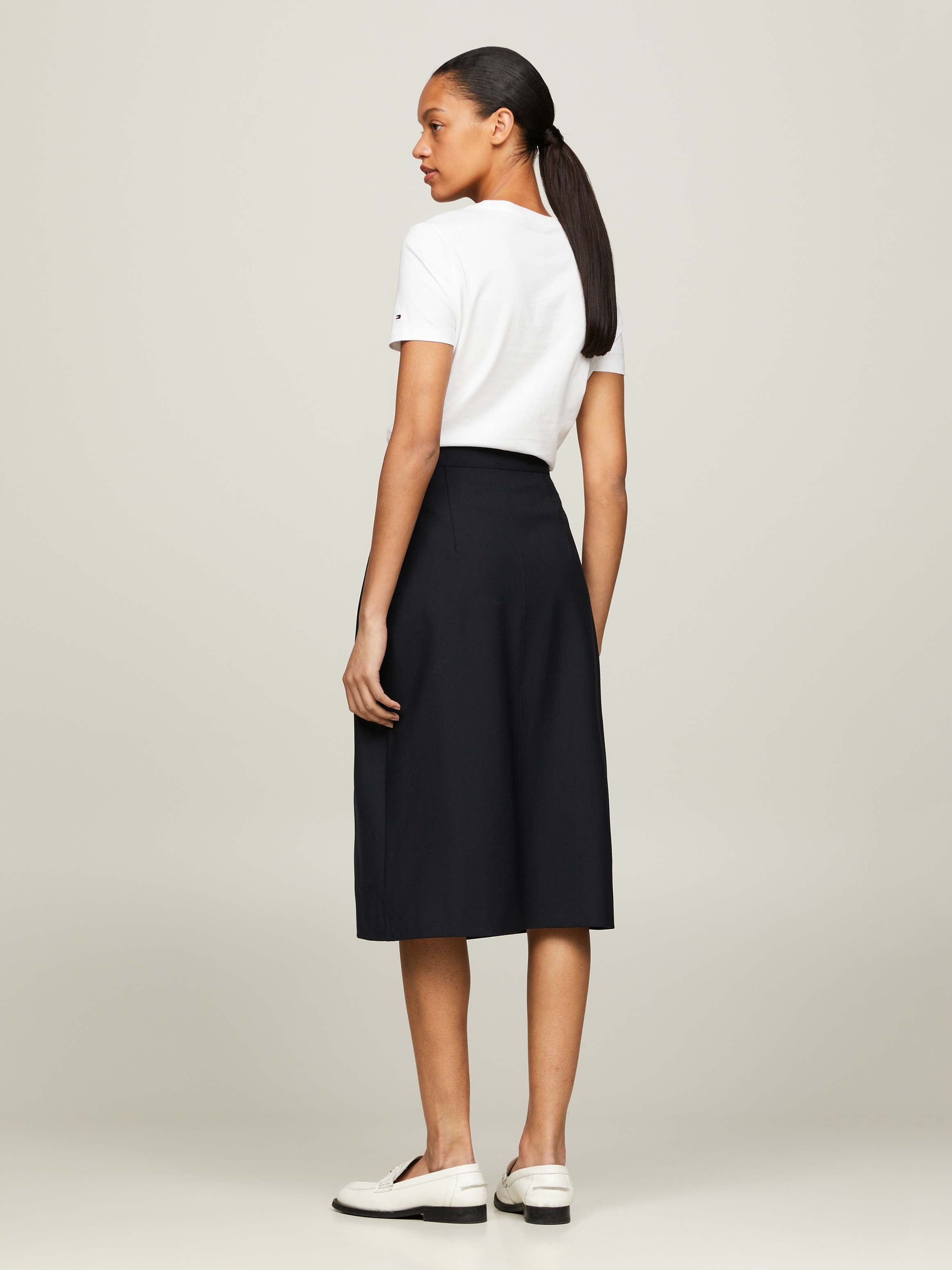 Tommy Hilfiger Webrock »GOLD BUTTON MIDI SKIRT«, Webrock mit Wickel-Design