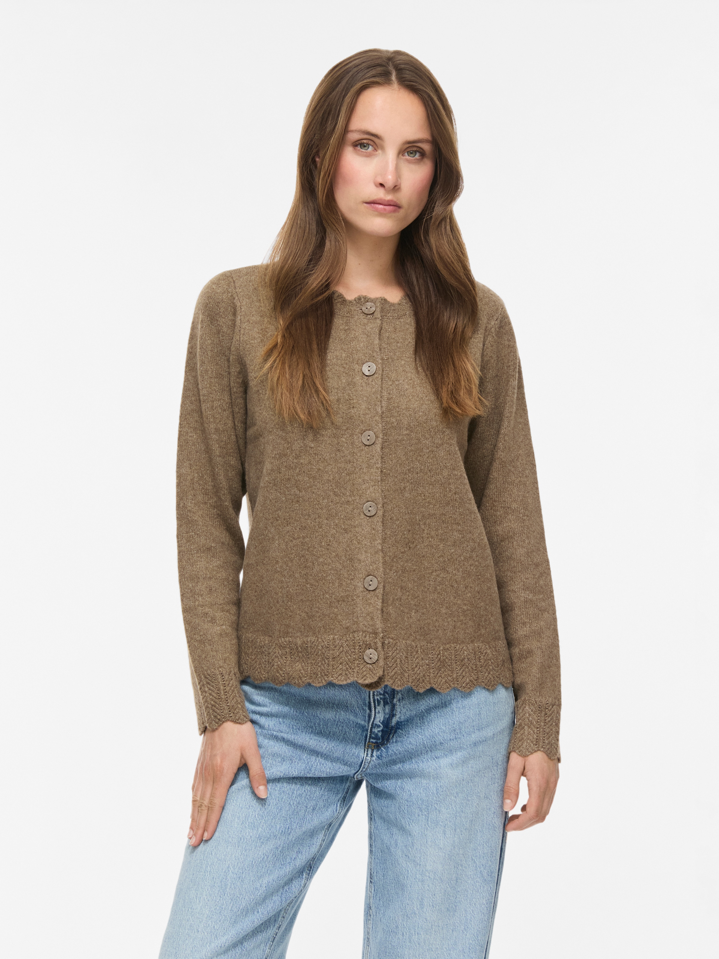 Vila Strickjacke "VINIKOLINA L/S O-NECK KNIT CARDIGAN-NOOS" Materialmix, Stretch, regular fit