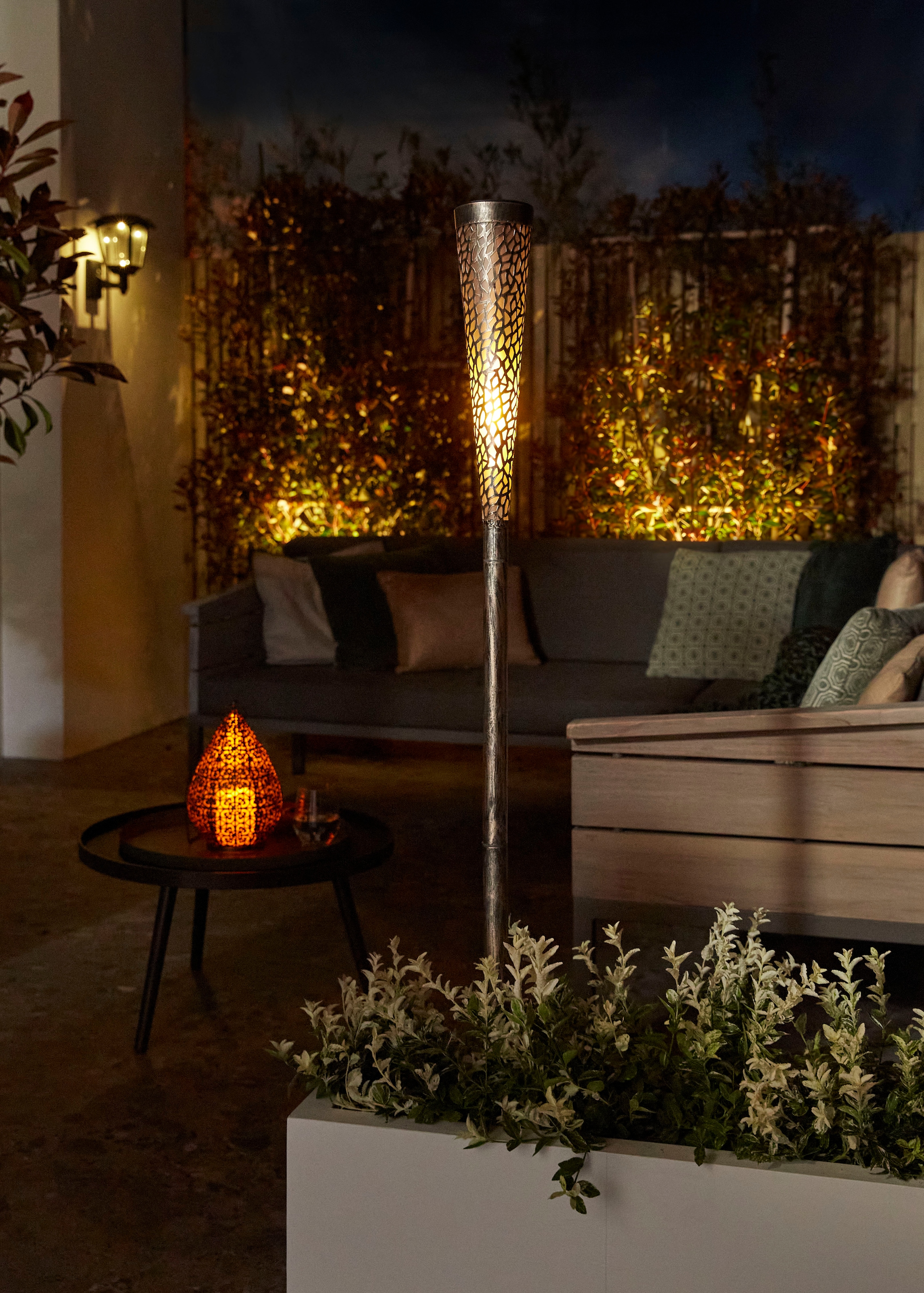 LUXFORM Gartenleuchte »Solar-Gartenfackel - Plymouth - LED - Grau«, Leuchtmittel LED-Modul | LED fest integriert, Dekorative Fackel