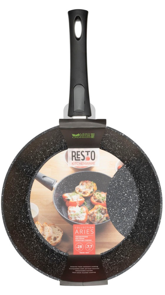 RESTO Kitchenware Bratpfanne »Aries, tiefe Wokpfanne mit vierschichtiger Marmor-Antihaftbeschichtung«, Aluminium, (1 tlg.), mit einem abnehmbaren Griff - backofenfest, spülmaschinenfest