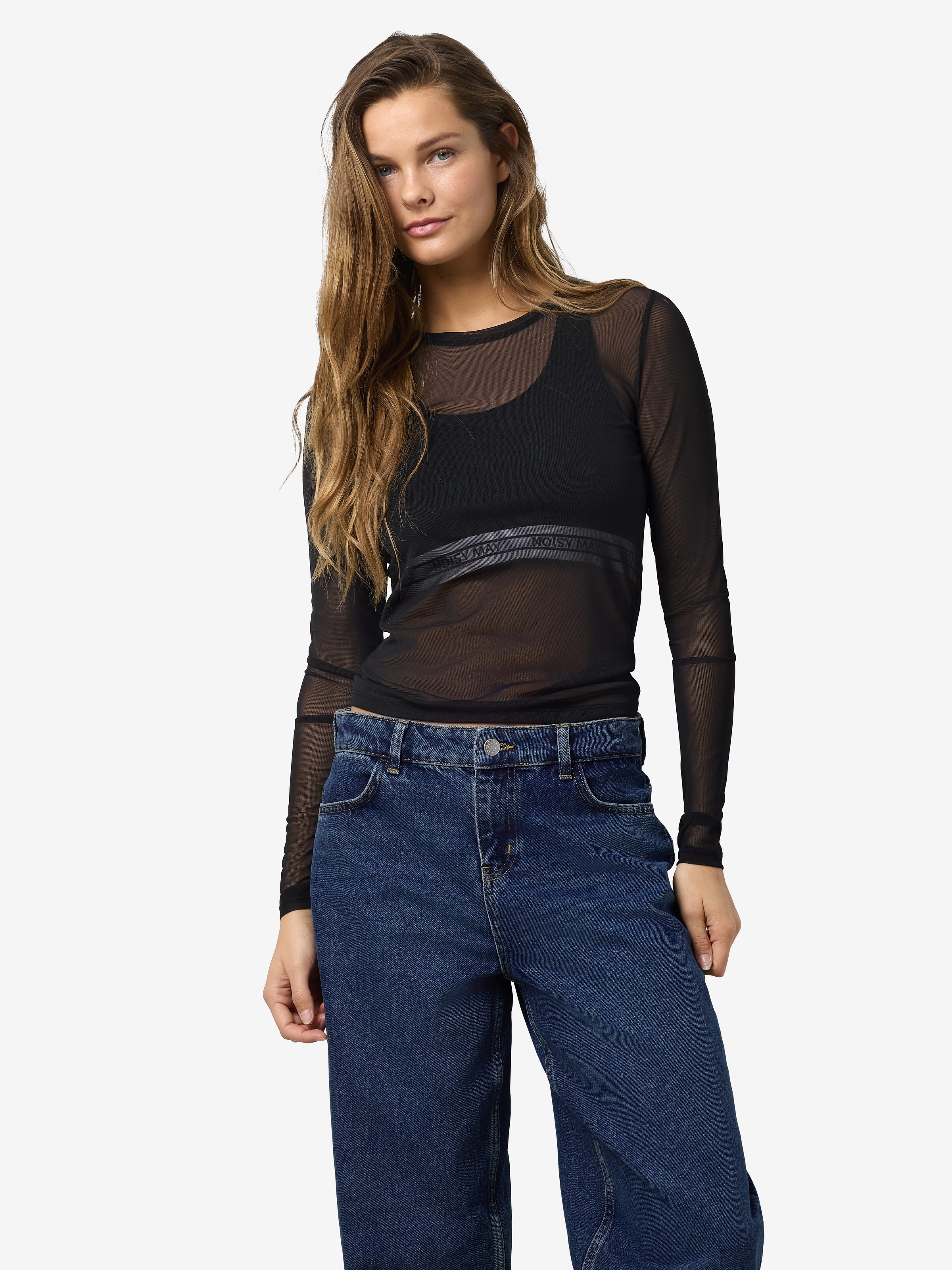Noisy may Langarmshirt "NMJUDITH L/S MESH TOP BG NOOS" günstig online kaufen