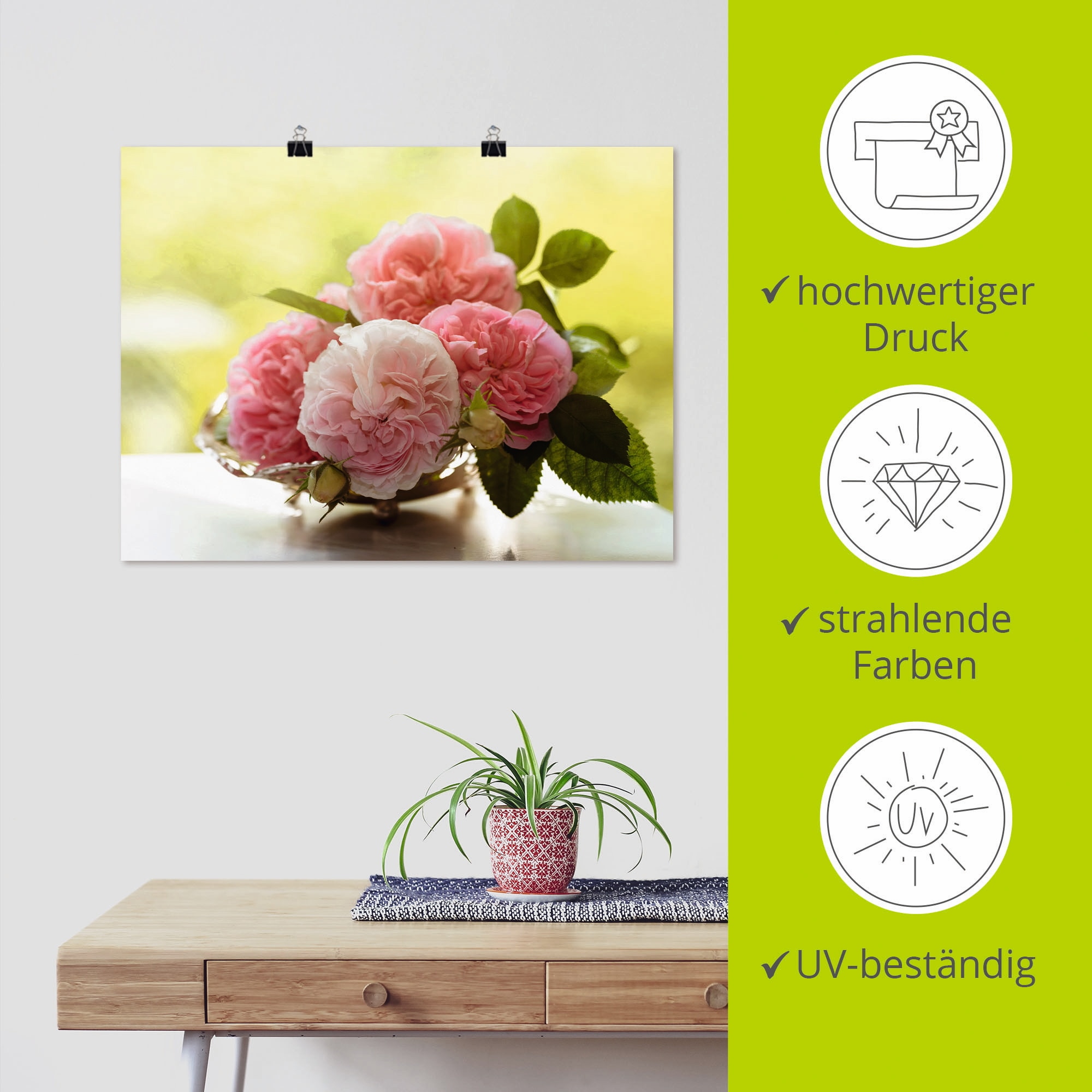 Artland »Rosen in Silberschale Stillleben« Blumen 1 Stk. tlg. ohne Rahmen