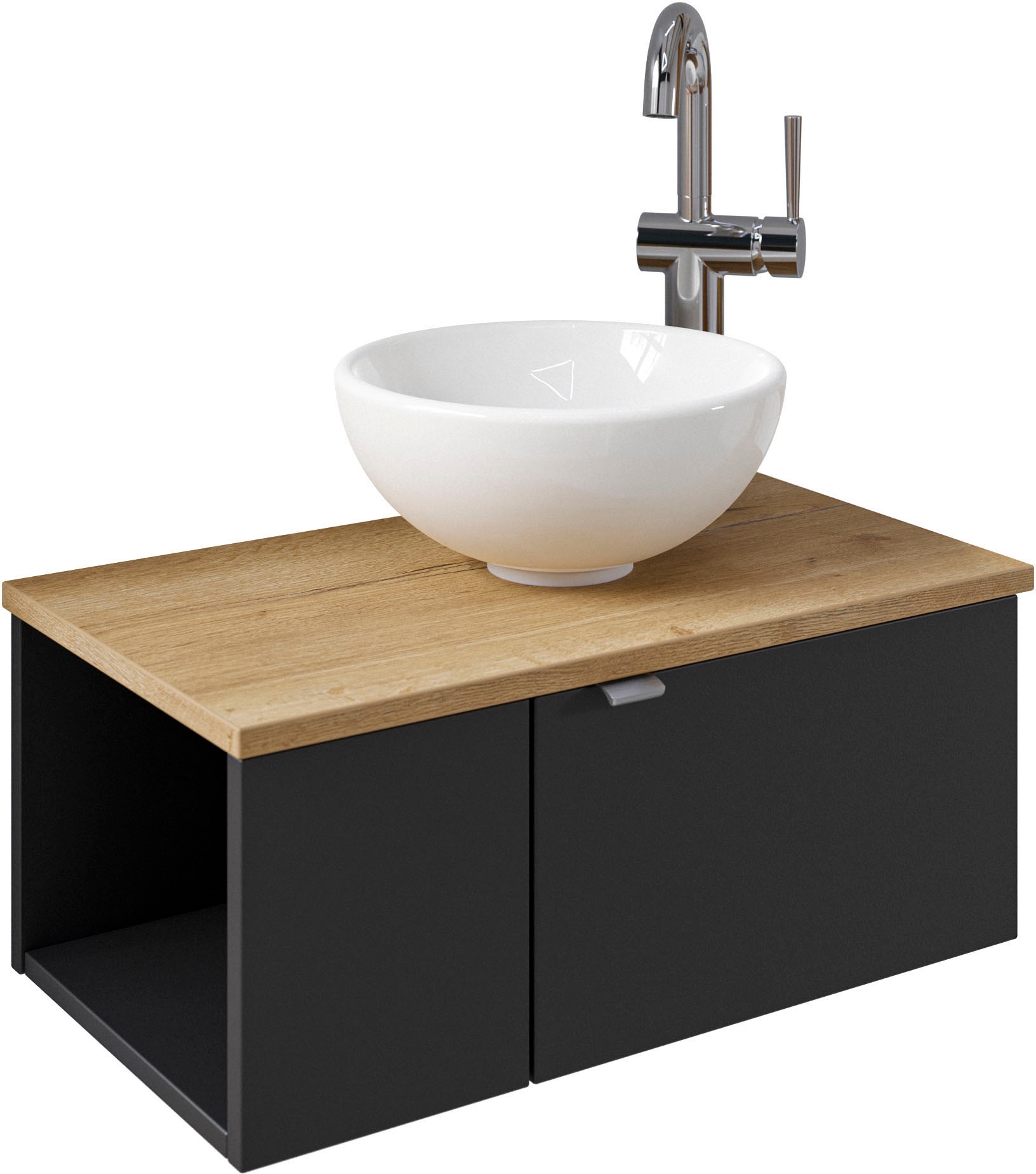 Saphir Badmöbel-Set »Serie 6915«, (4 St.), Gäste-Bad, 70 cm breit, mit LED-Spiegel, offenem Fach und 2 Türen