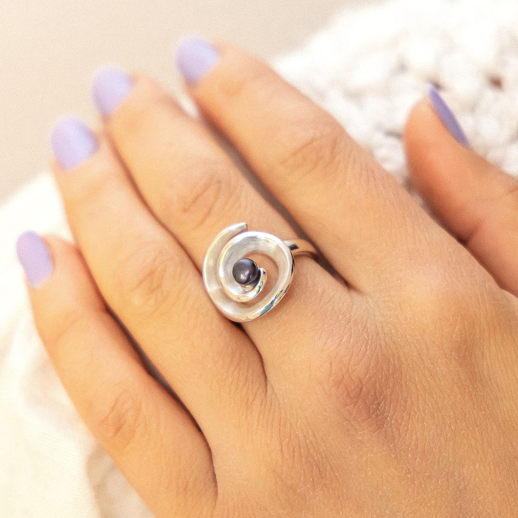Zeeme Fingerring »Silber 925 rhodiniert mit schwarzer Perle«
