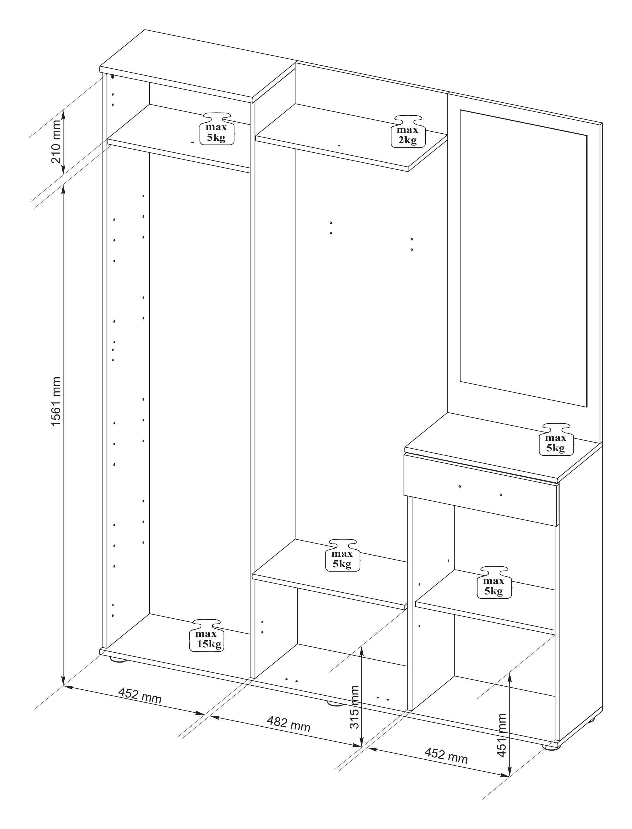 HBZ Kompaktgarderobe »Jens«, (1 St.), mit Spiegel,Kompaktgarderobe für Flur und Dielenbereich