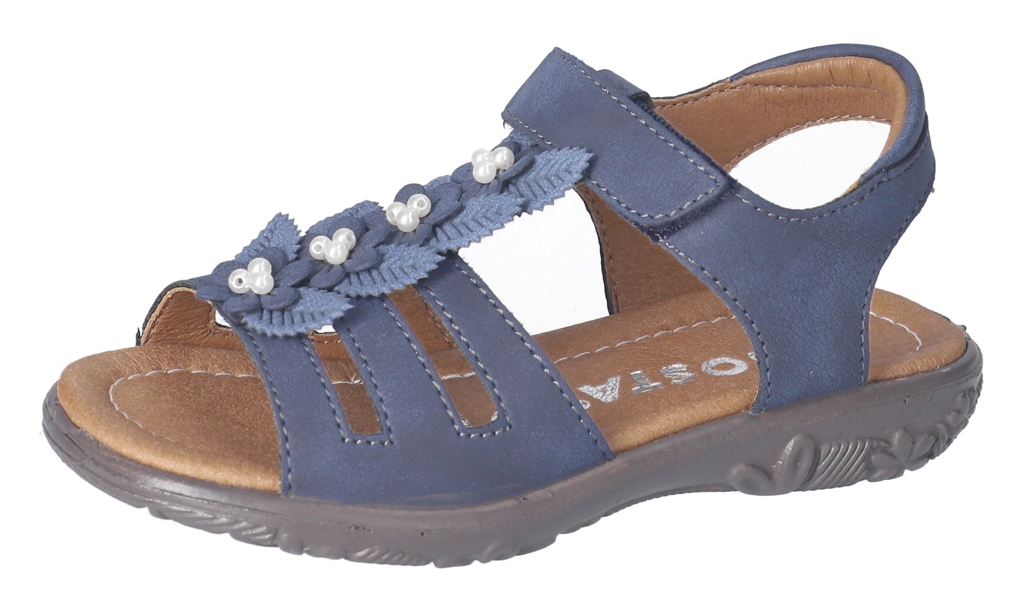 RICOSTA Mädchen Sandalette "Clara WMS: mittel", Gr. 26, blau, Lederimitat, geblümt, festlich, Schuhe, Sandale mit Klett, WMS-System, Leder,