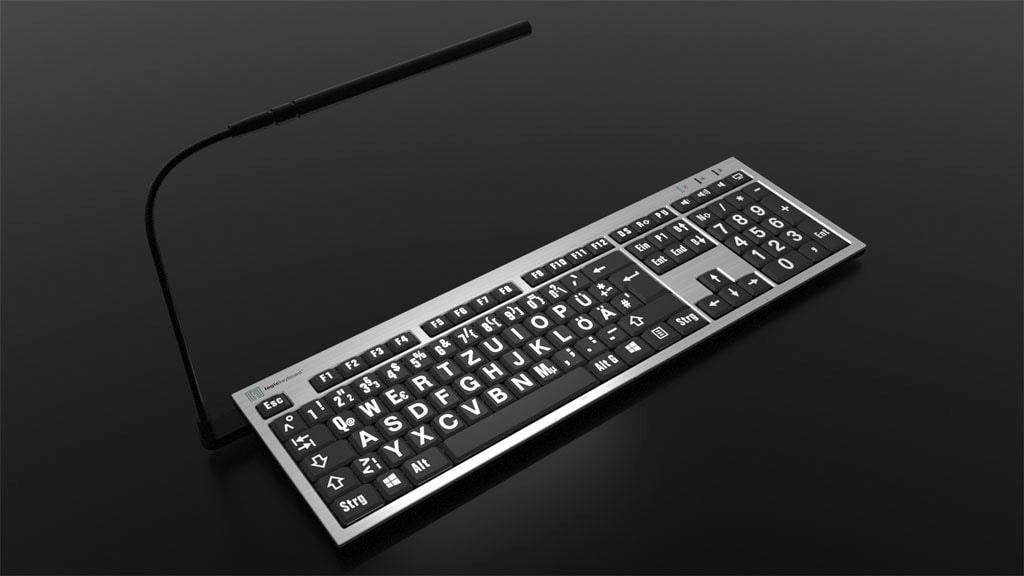 Logickeyboard Slimline-Tastatur »XL-Print White on Black DE (PC/Slim)«, (Ziffernblock-USB-Hub)
