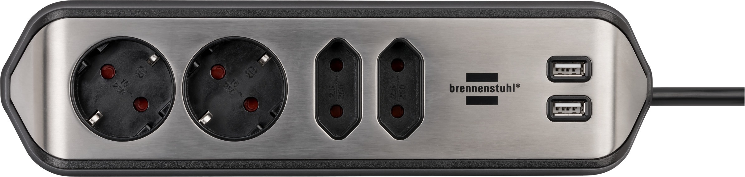 Brennenstuhl Steckdosenleiste "estilo", 4-fach, 2x Schutzkontakt-Steckdosen, 2x Euro-Steckdosen, USB-Ladefunktion