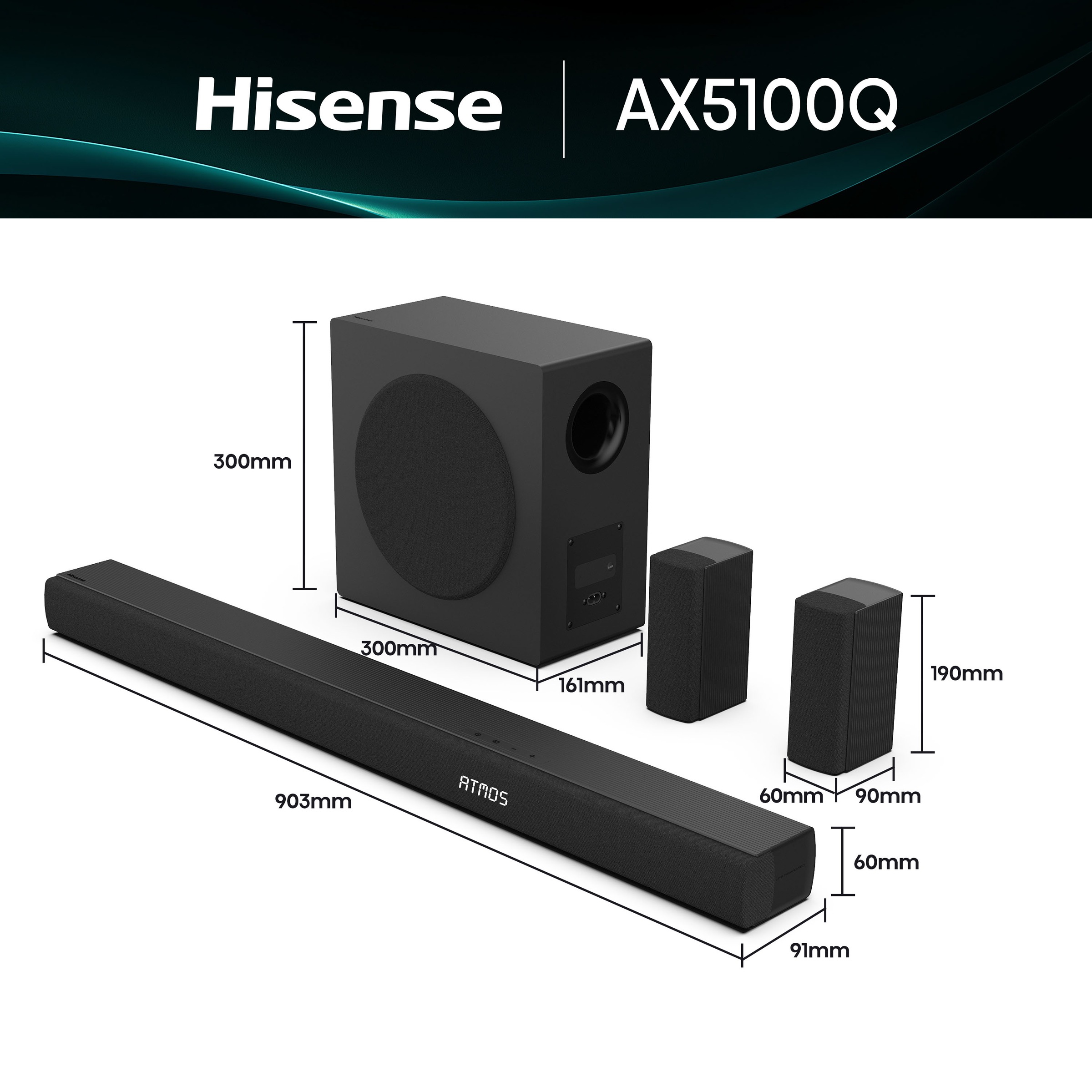 Hisense Soundbar »AX5100Q« 5.1 (Bluetooth Bassregelung | Lautstärkeregelung | Pairing 580 W)