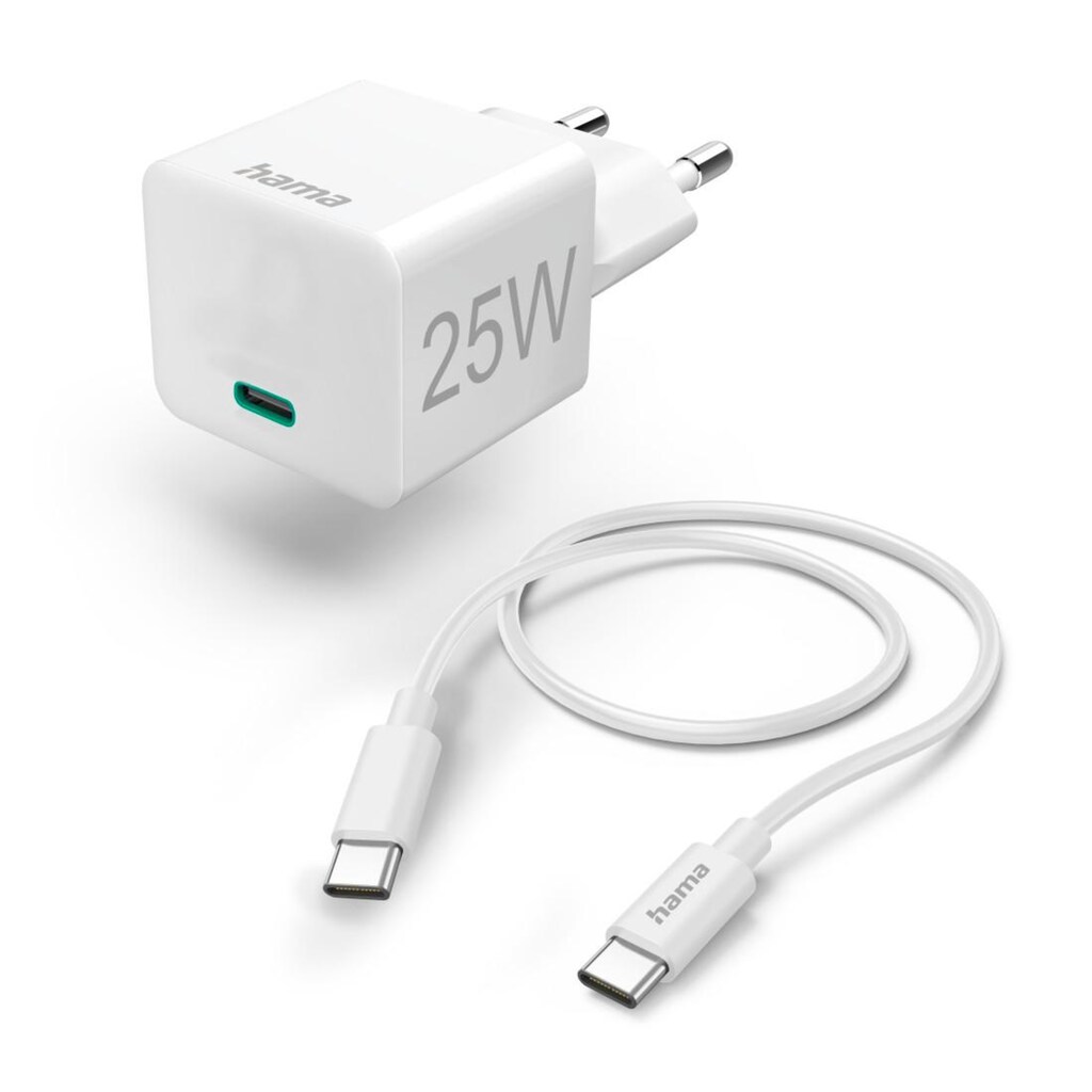 Hama Smartphone-Ladegerät »Schnellladegerät m. Ladekabel USB C Mini Ladegerät PD 25W 1,5m Weiß«