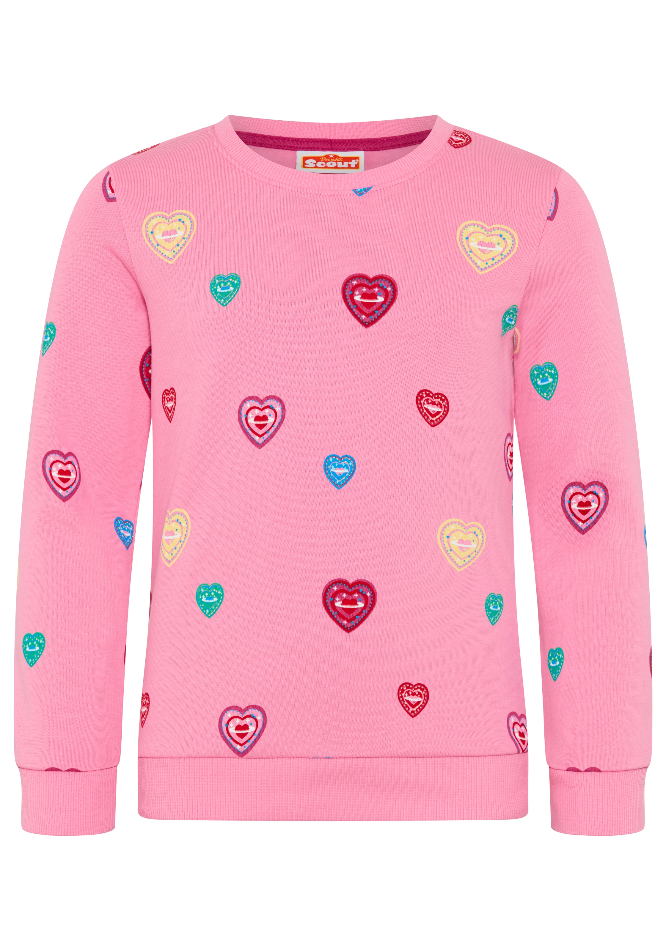 Scout Sweatshirt »Shirt in süßem Herzen-Allover - NEU von SCOUT«, Allover gemustertes Sweatshirt, hüftlange Basic-Passform
