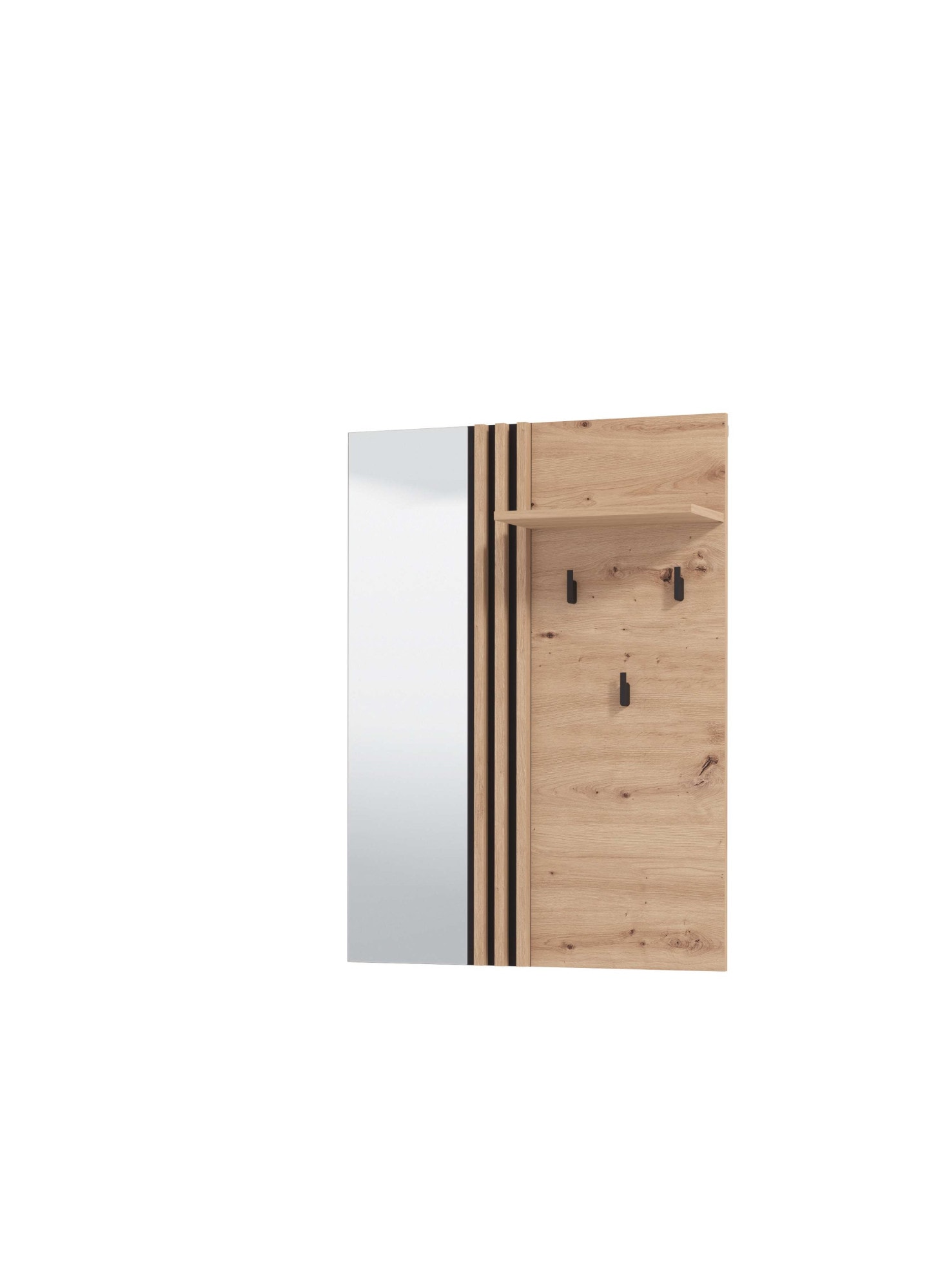 Home affaire Garderobenpaneel "LAVAL, Wandregal Wandpaneel, Wandgarderobe praktisch & stillvoll" mit 3 Kleiderhaken, Spiegel und Ablage für Accessoires, Breite 76 cm