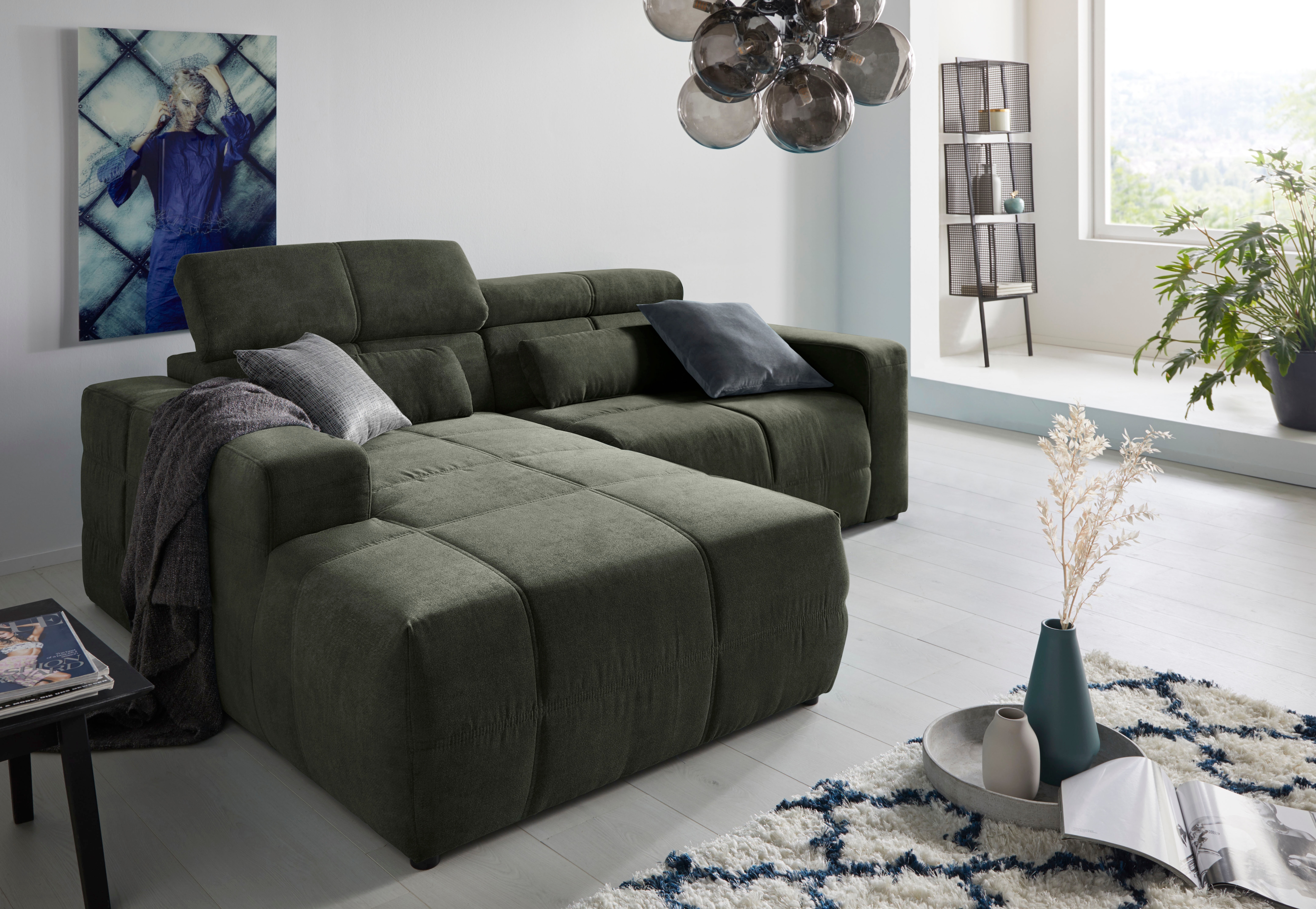 DOMO collection Ecksofa "BRANDON inkl. Kopfteilverstellung, 214x100x80 cm, L-Form" Mit Kopfteilverstellung, auch in Leder und Cord, L-Form