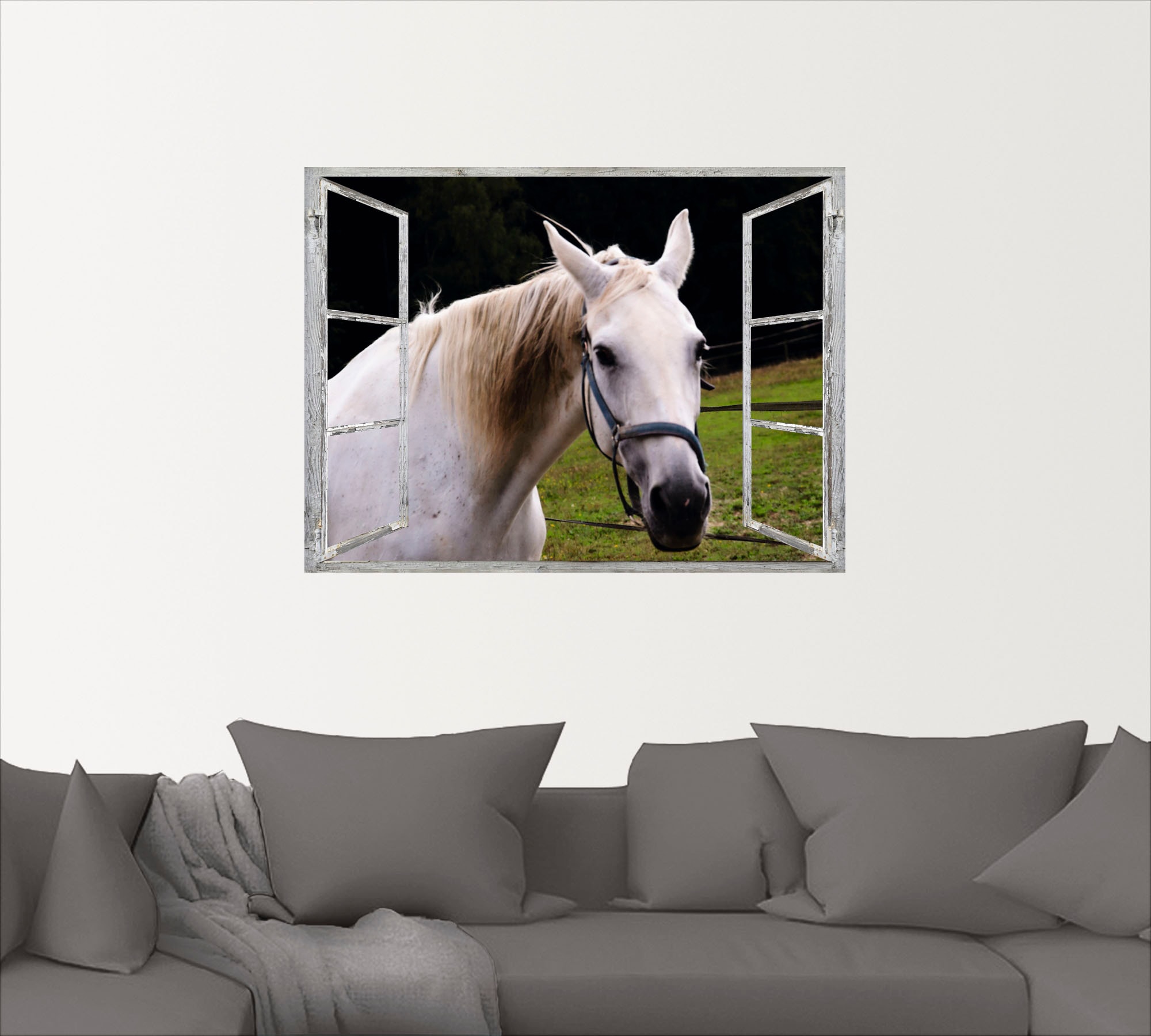Artland Wandfolie „Fensterblick – weisses Pferd“, Haustiere, (1 St.) weiß Rabatt: 63 %