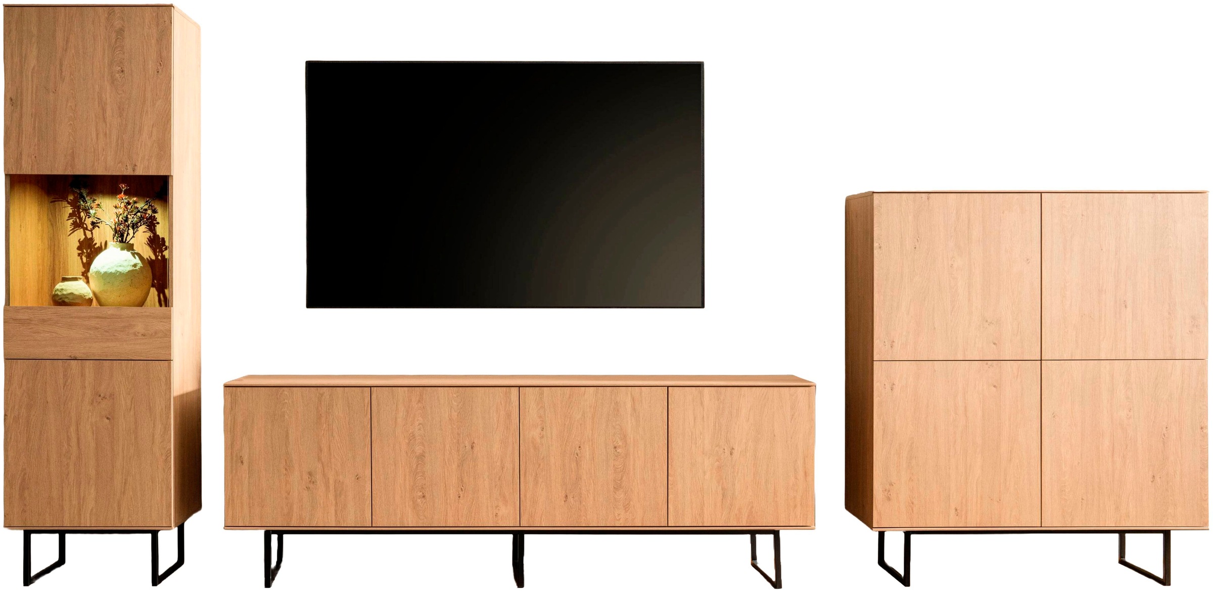 Home affaire Wohnwand "Lund, moderne Anbauwand, Wohnzimmer-Set in Stone Oak günstig online kaufen