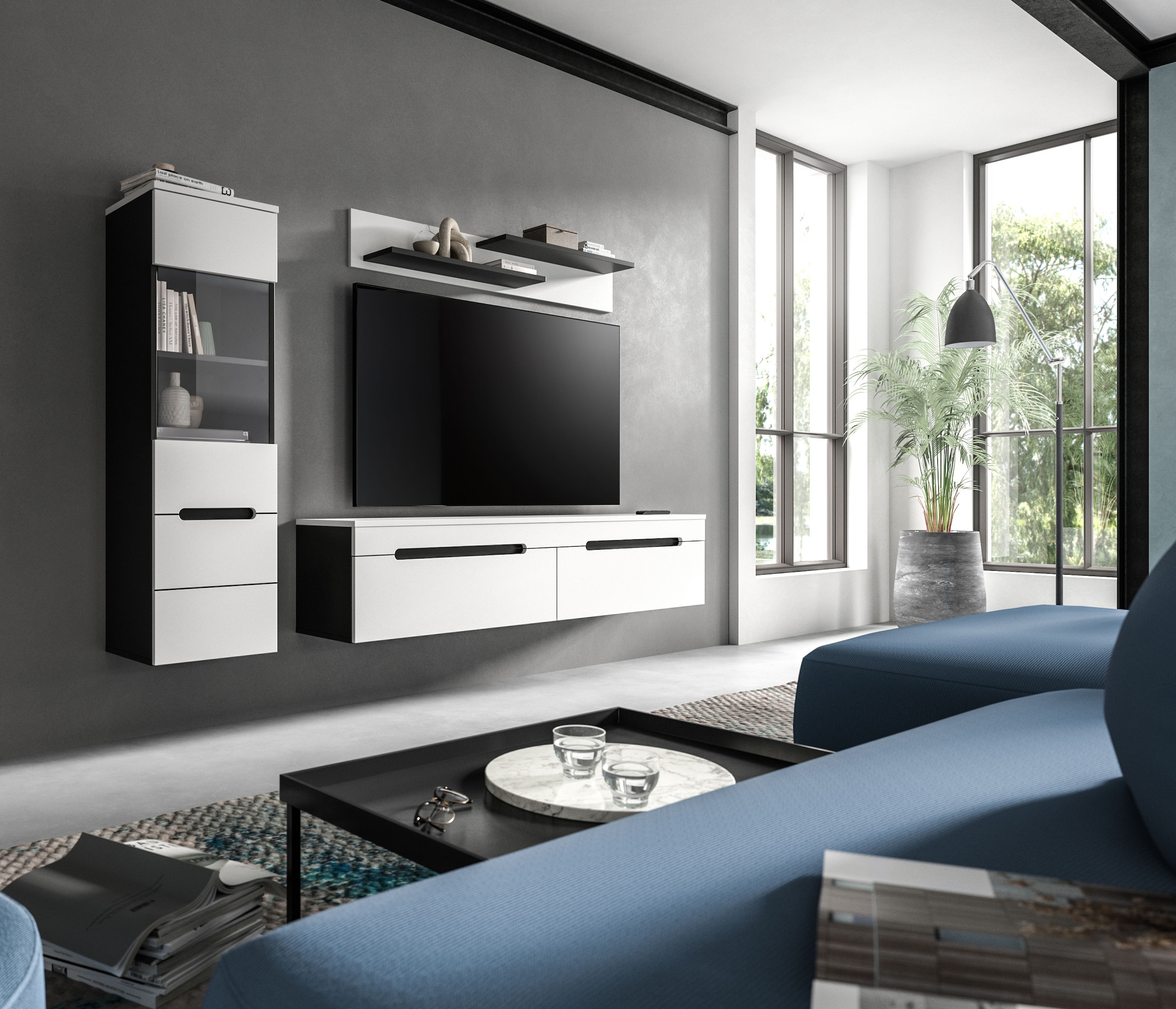 Home affaire Wohnwand »REHAT, TOPSELLER!, 3-teilig, wahlweise stehend und hängend montierbar« Set bestehend aus: Vitrine, Lowboard und Wandboard, 2 Stk. tlg.