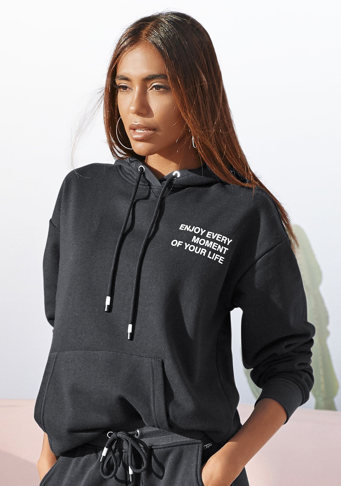 Hoodie, mit Statement Druck, Loungeanzug