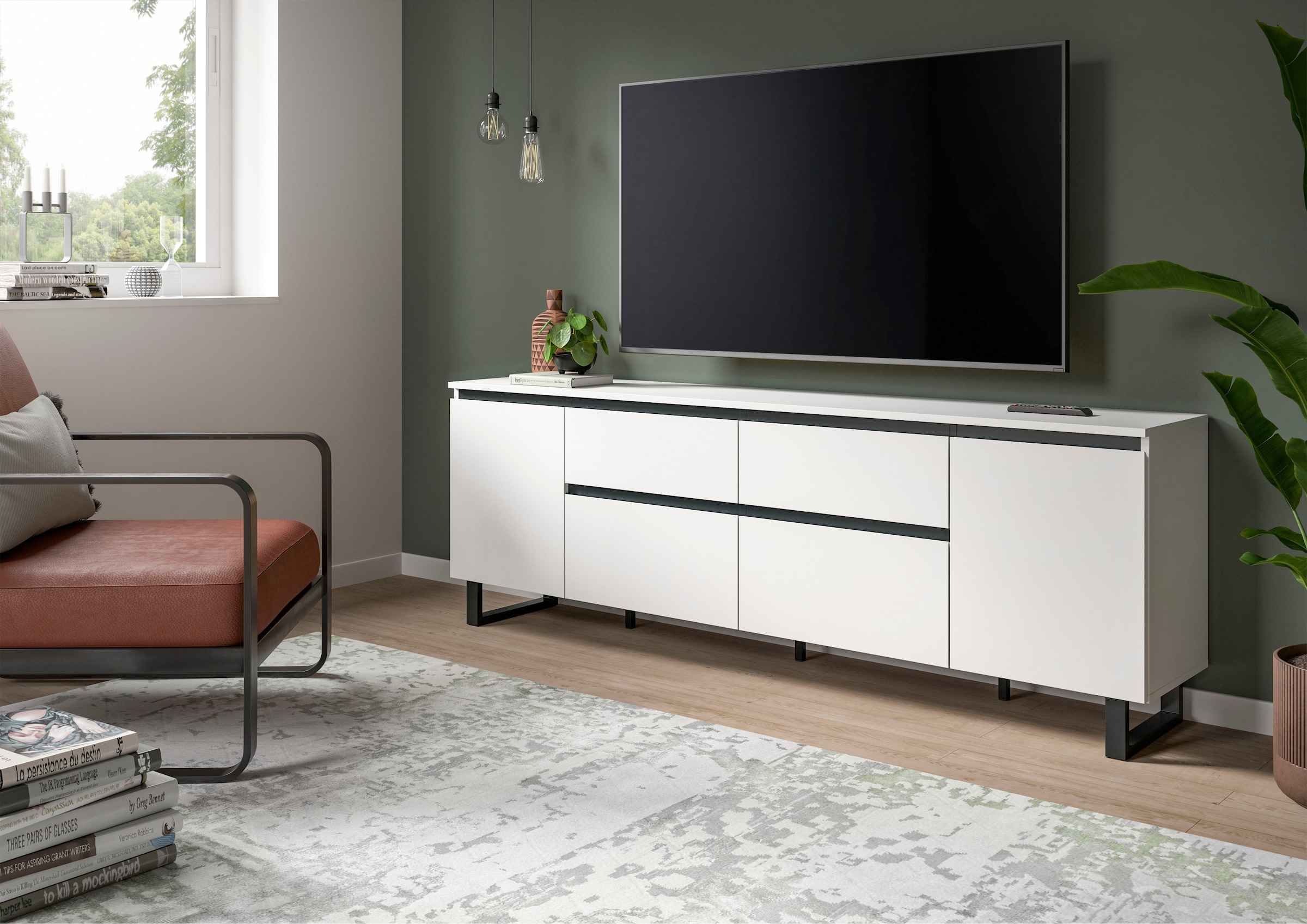 Home affaire Lowboard »TOMA, 188cm breit, Metall-Kufen-Fuß, 2 Türen, 2 Schubkästen,2 Klappen« TV-Lowboard, Mediaschrank, Mediaboard, TV-Schrank, Schrank, Board