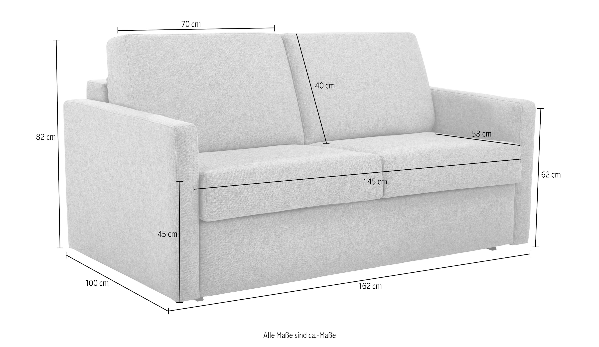 Places of Style Schlafsofa »Goldpoint 162 cm, Dauerschläfer, Liegefläche 120/200cm,«, 2-Sitzer mit Bettfunktion, Bonell-Federkernmatratze