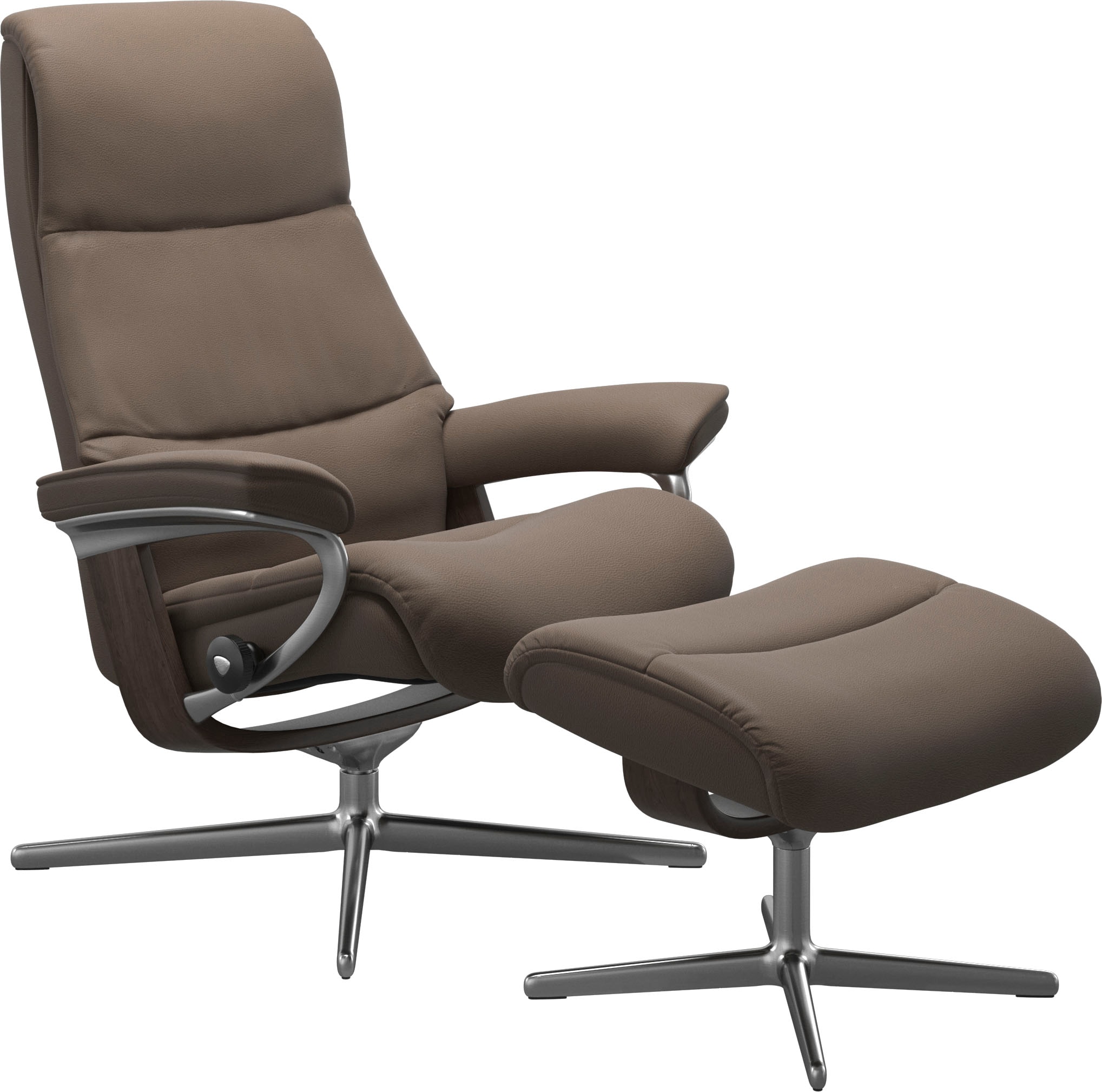Stressless® Relaxsessel »View«, (Set, Relaxsessel mit Hocker), mit Hocker, mit Cross Base, Größe S, M & L, Holzakzent Wenge