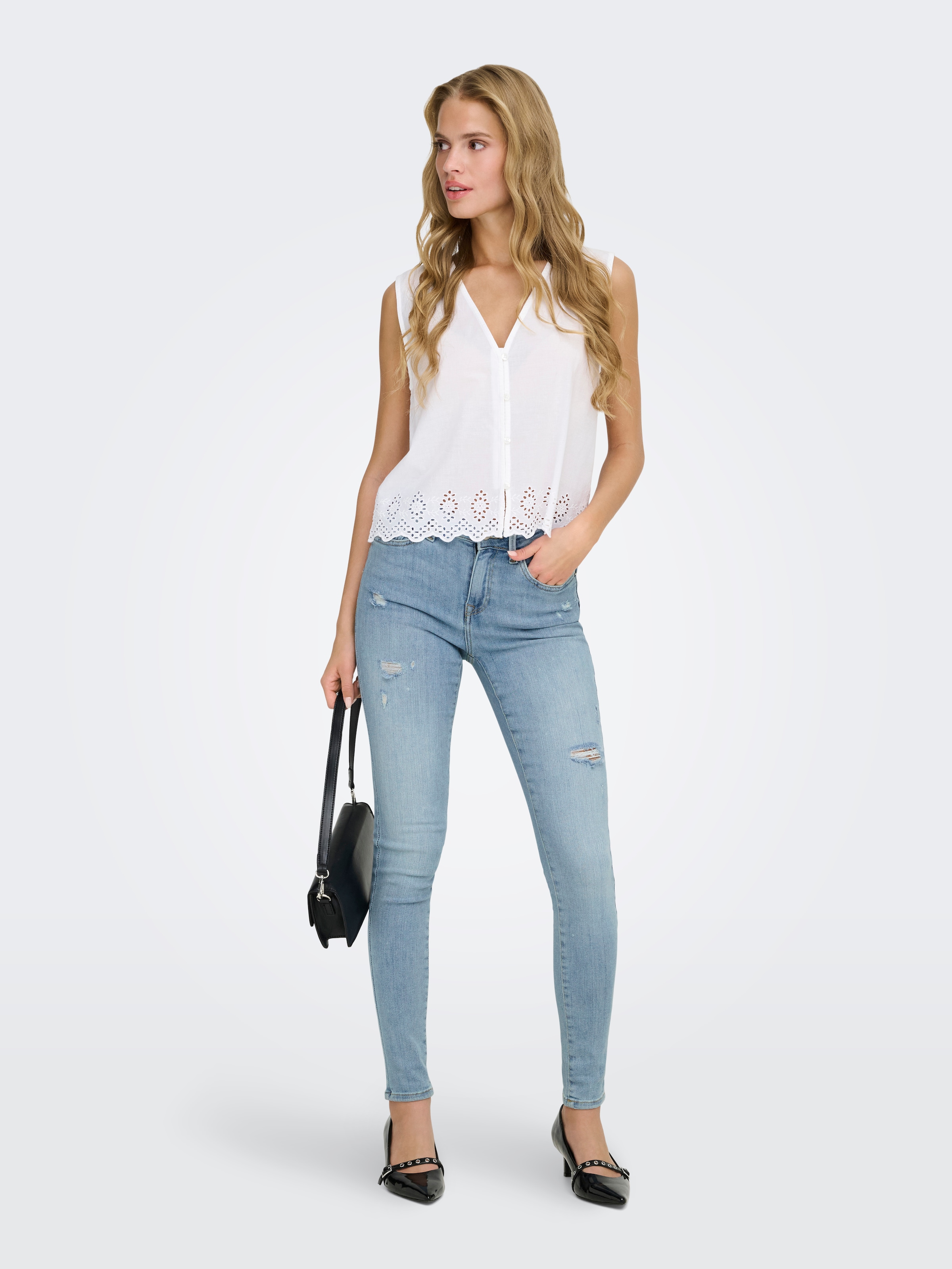 ONLY »ONLPOWER MID DEST SKINNY DNM« mit Destroyed Details