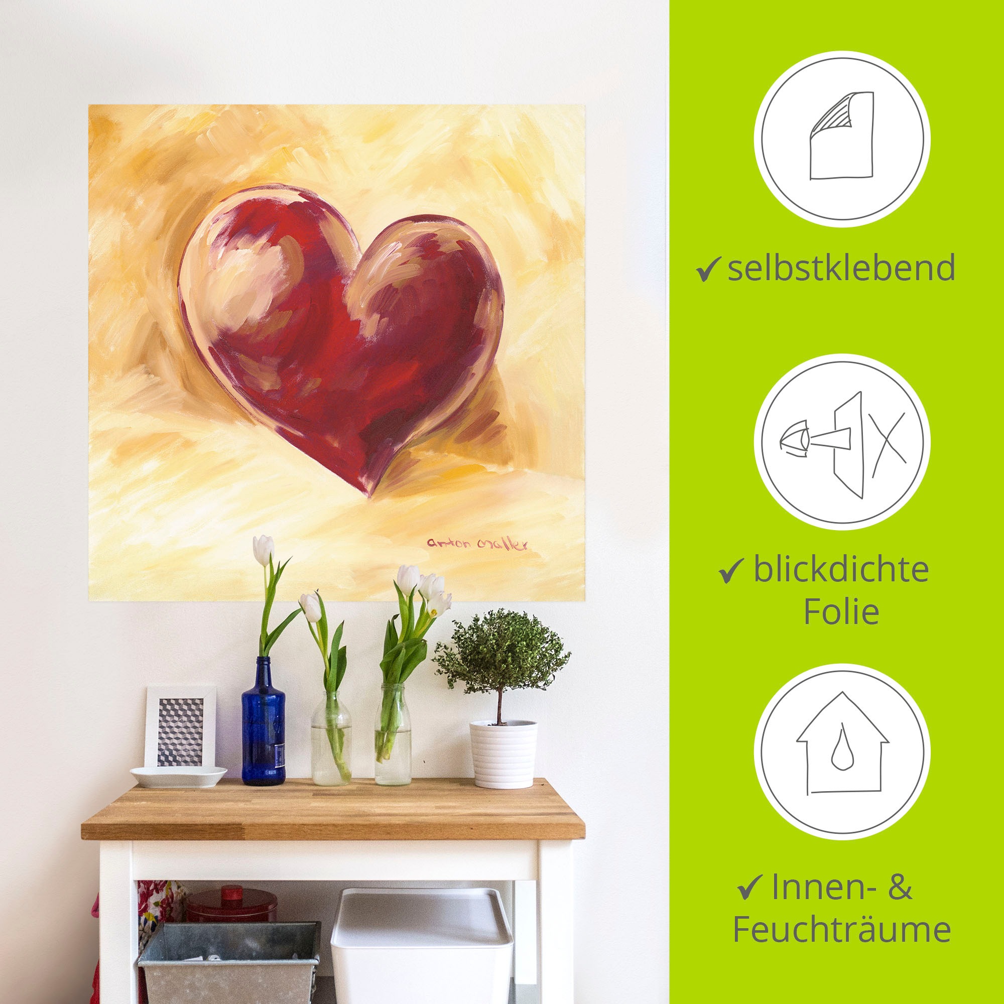 Artland Wandbild »Bordeauxrotes Herz«, Herzen, (1 St.), als Alubild, Outdoorbild, Poster, Wandaufkleber in verschied. Größen