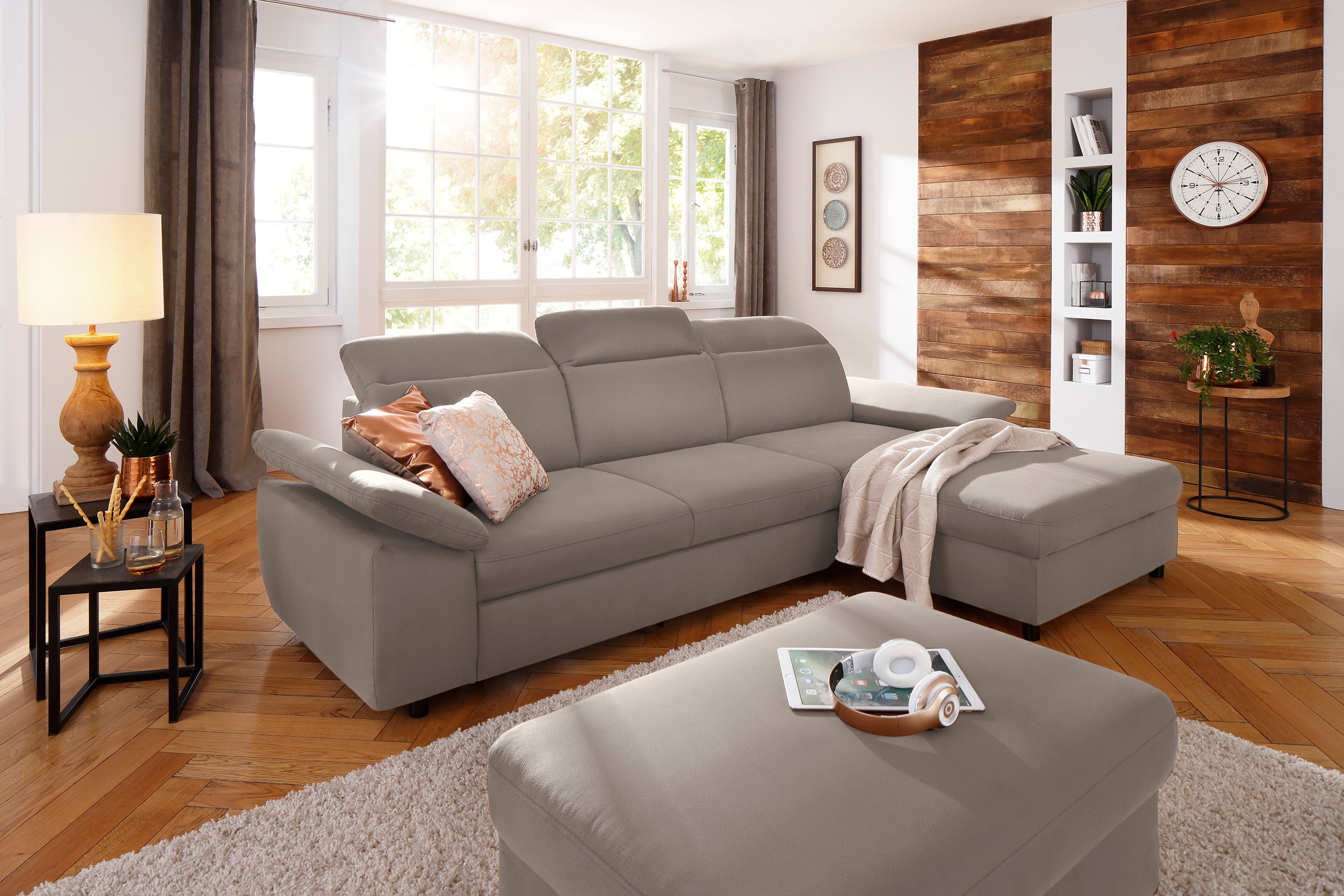 OTTO home Ecksofa "Mauritius L-Form" mit Kopfteil- und Armlehnverstellung, Schlaffunktion & Bettkasten