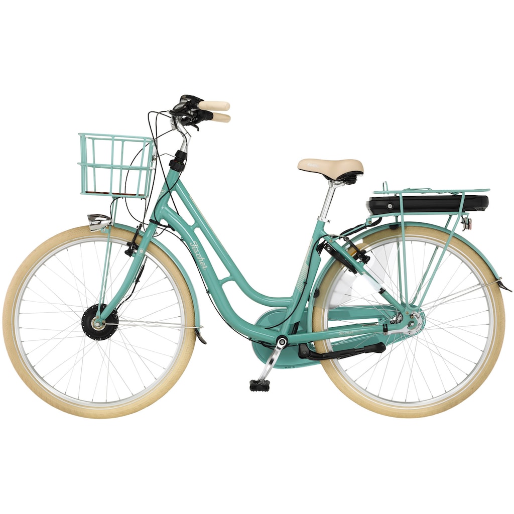 FISCHER Fahrrad E-Bike »CITA RETRO 3.0 522«, 7 Gang, Shimano, Nexus, Frontmotor 250 W, (mit Fahrradschloss), mit großem Vorderradkorb