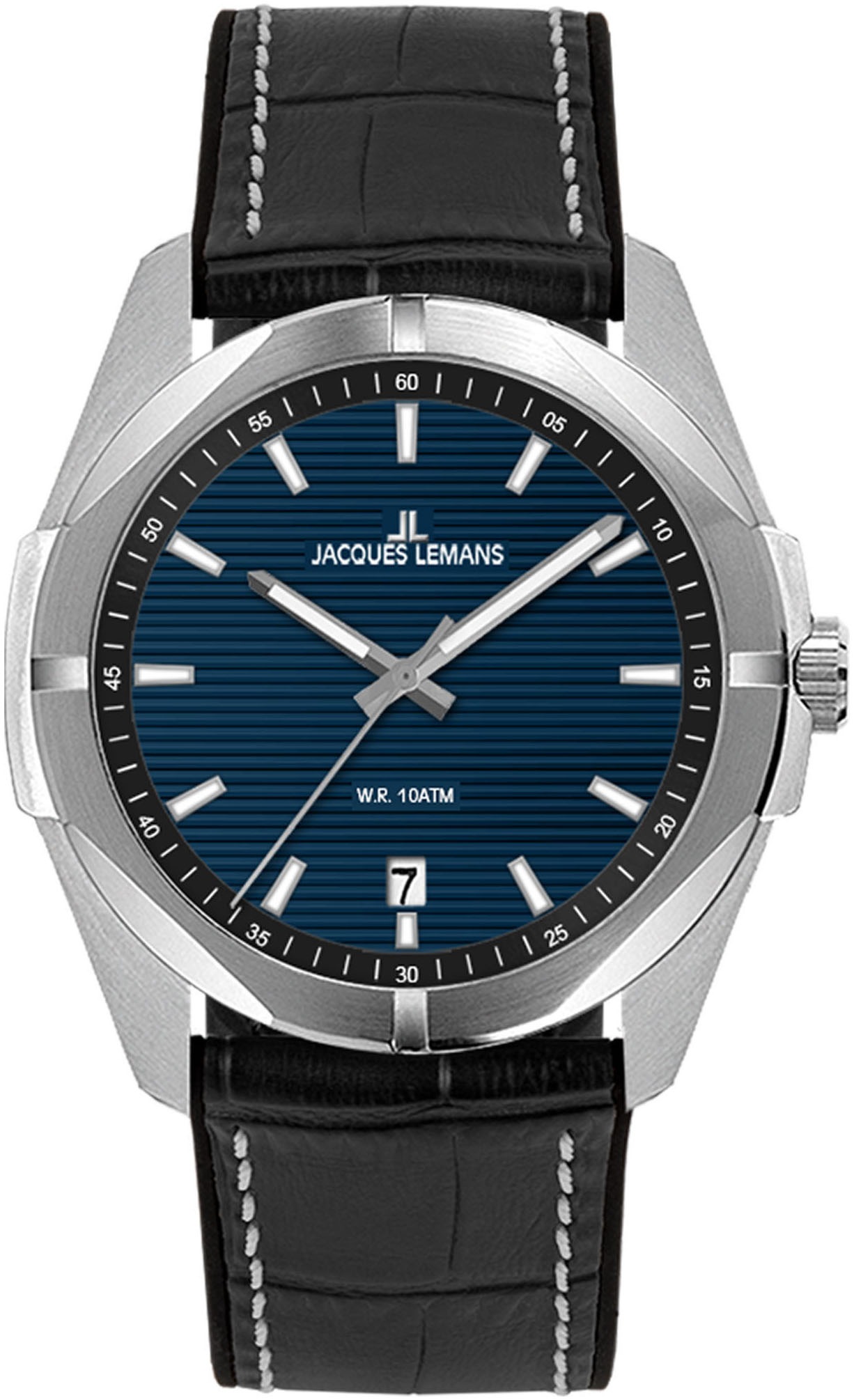 Jacques Lemans "Monte Carlo" Armbanduhr, Herrenuhr, Damenuhr, Datum, Leuchtzeiger, Lederarmband