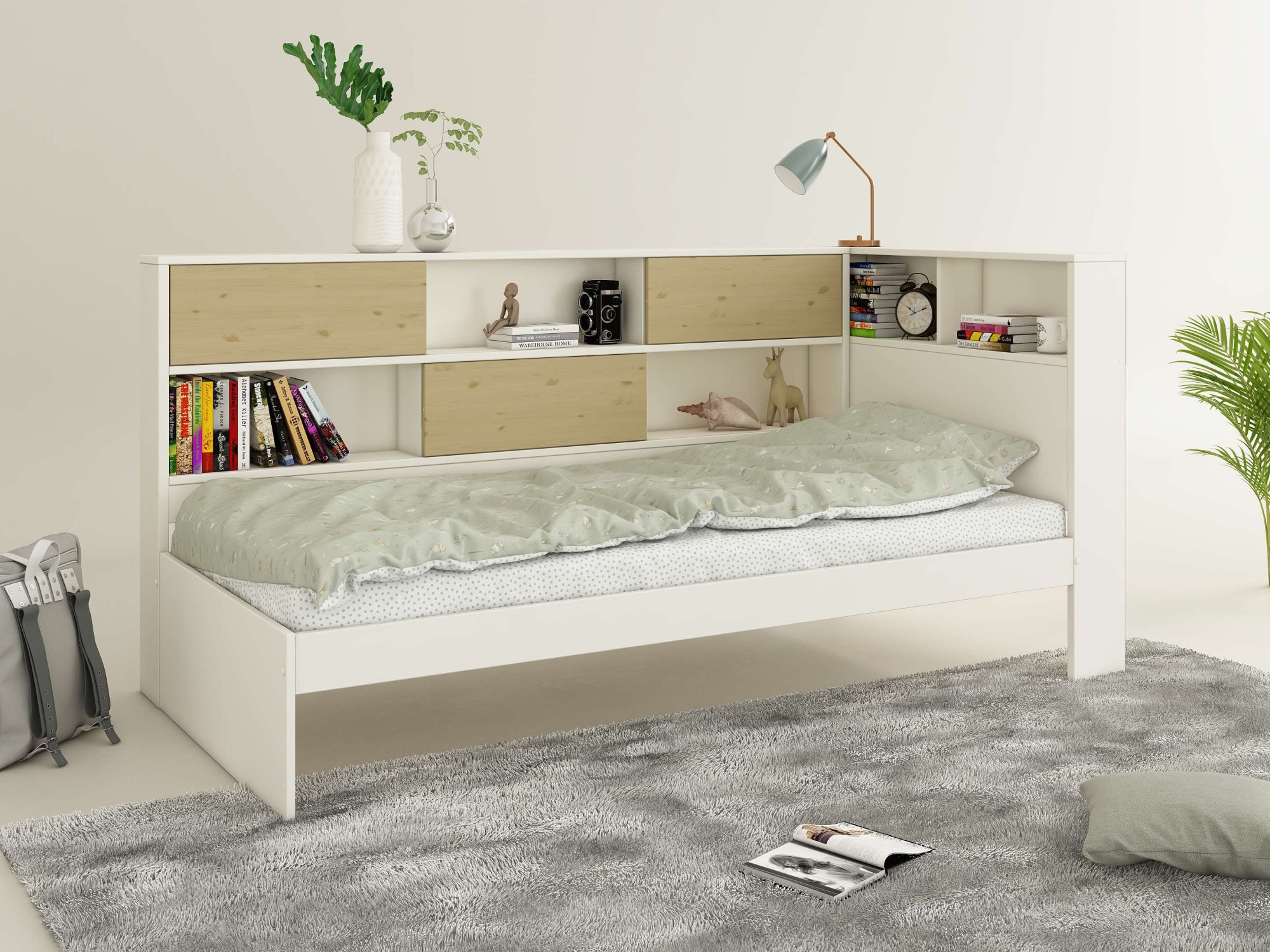 Home affaire Stauraumbett »Amance, Massivholz mit MDF, viel Stauraum, ideal für kleine Räume«, (Außenmaße B/T/H: 110,2/220,1/106,9 cm), FSC® zertifiziert, inklusive Lattenrost, Made in EU