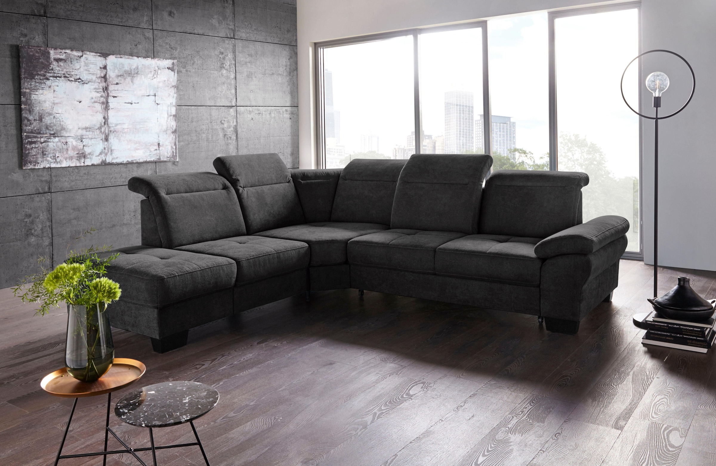 Places of Style Ecksofa »Cornwall L-Form«, incl. Sitztiefenverstellung, mit Bettfunktion und Kopfteilverstellung