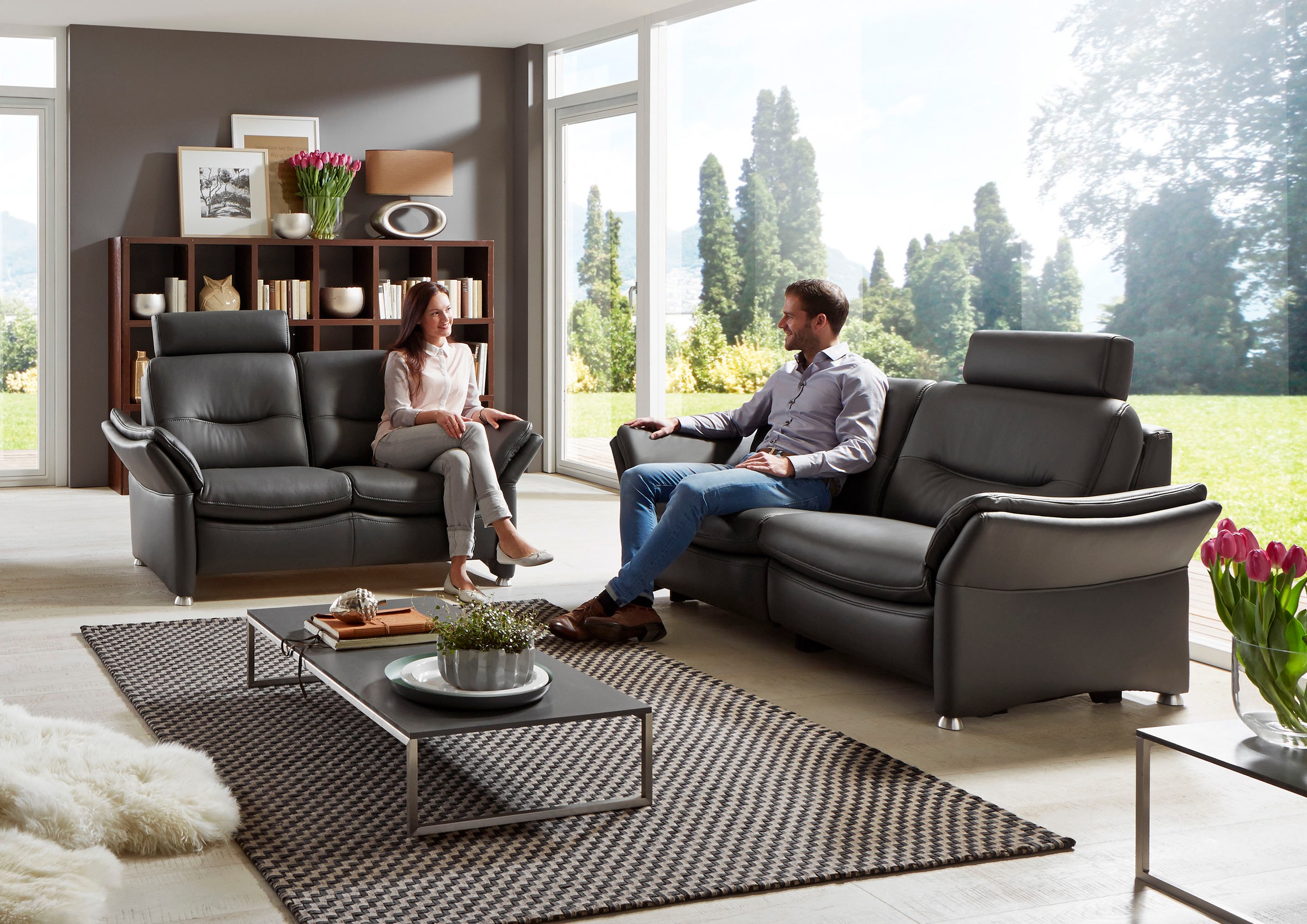 HUKLA 2,5-Sitzer »HU-SF15058 Ledersofa, Breite 194 cm«, aus Leder, optional Kopfstütze u. WallAway-Funktion