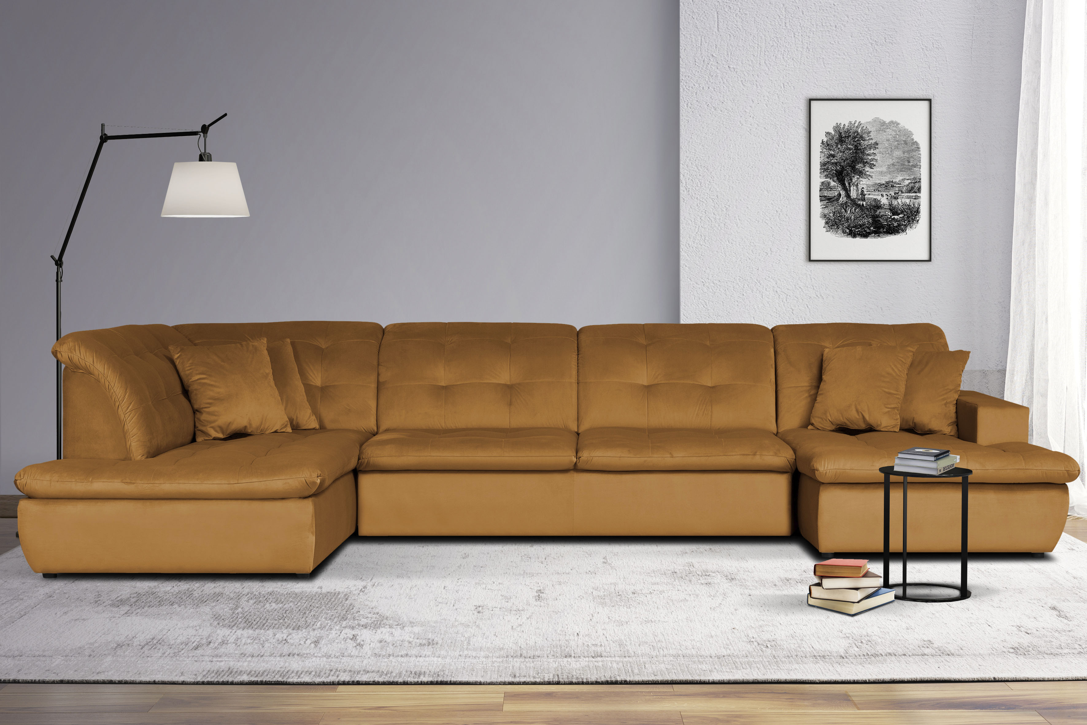 Home affaire Wohnlandschaft "BRISBANE NEU U-Form" mit feiner Steppung, Matten-Optik, incl. Zierkissen