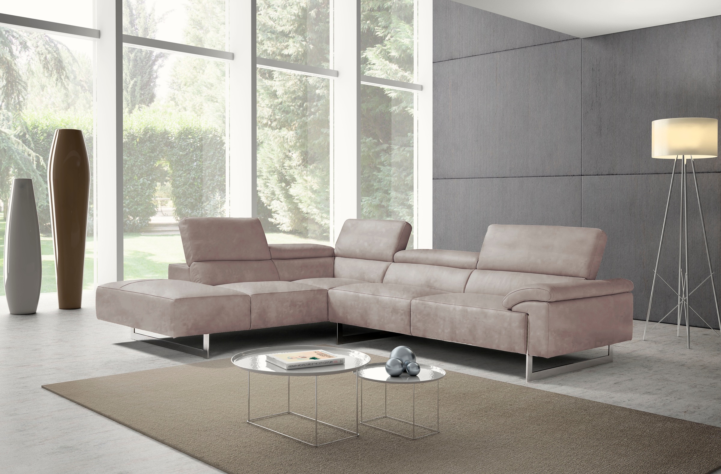 Egoitaliano Ecksofa »Malika«, mit Ottomane, inkl. Kopfteilverstellung und chromfarbenen Metallfüßen