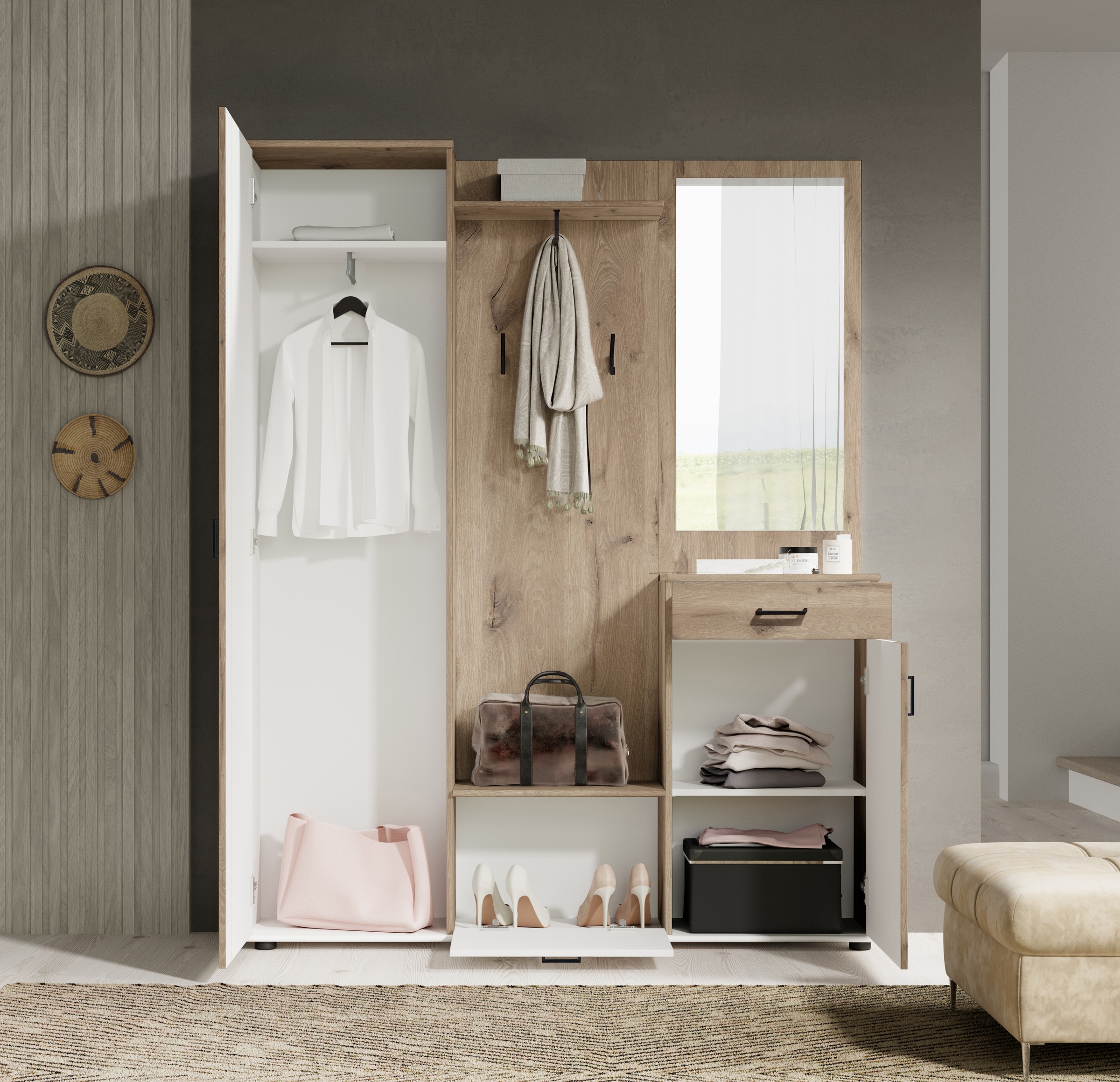 HBZ Kompaktgarderobe "Jens mit Spiegel, Flurgarderobe BxHxT 145x184x29 cm" günstig online kaufen