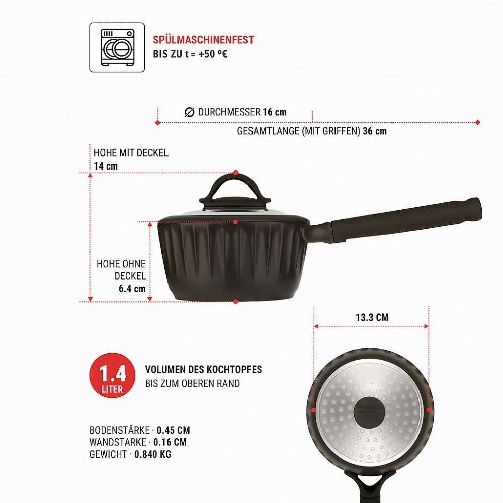 RESTO Kitchenware Kasserolle »Ascella, Schmortopf antihaftbeschichtet und spülmaschinenfest«, Aluminiumguss, (2 tlg.), Geeignet für alle Herdarten, auch Induktion, im Geschenkkarton