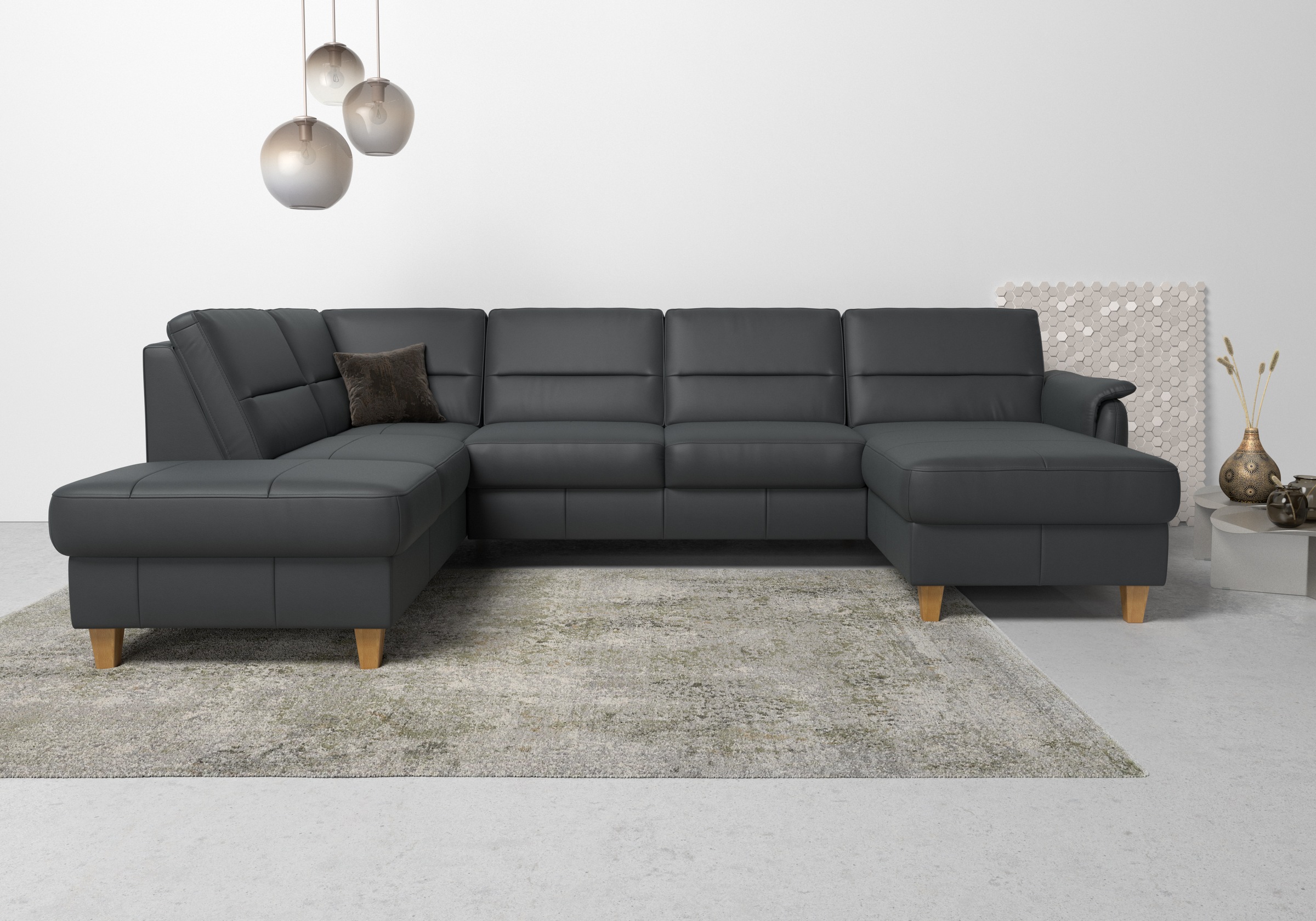 Home affaire Wohnlandschaft "Palmera U-Form, B: 308 cm, große Stoff + Leder Auswahl" optional Schlaffunktion & Bettkasten, Federkern, XXL-Wohnlandschaft