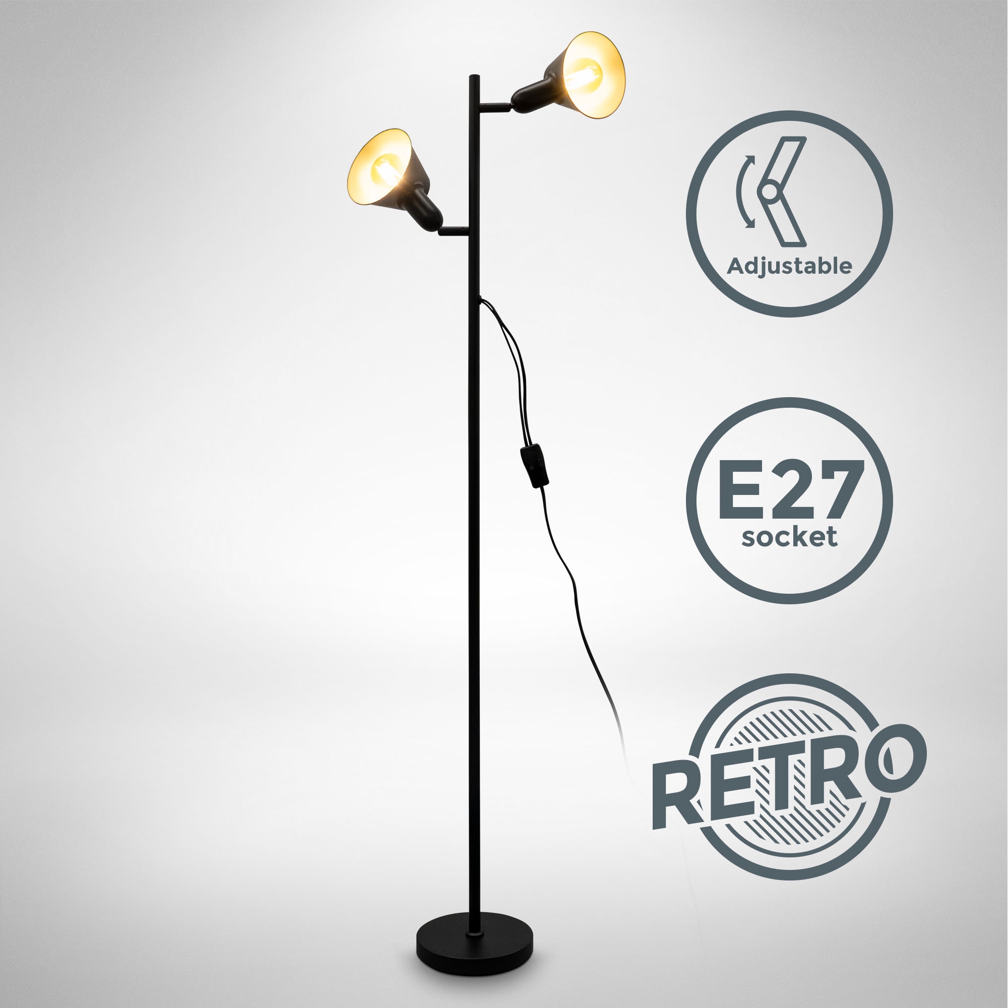 Stehlampe »Design-Stehlampe, inkl. Doppel-Kippschalter«, 2 flammig, Leuchtmittel E27 |...