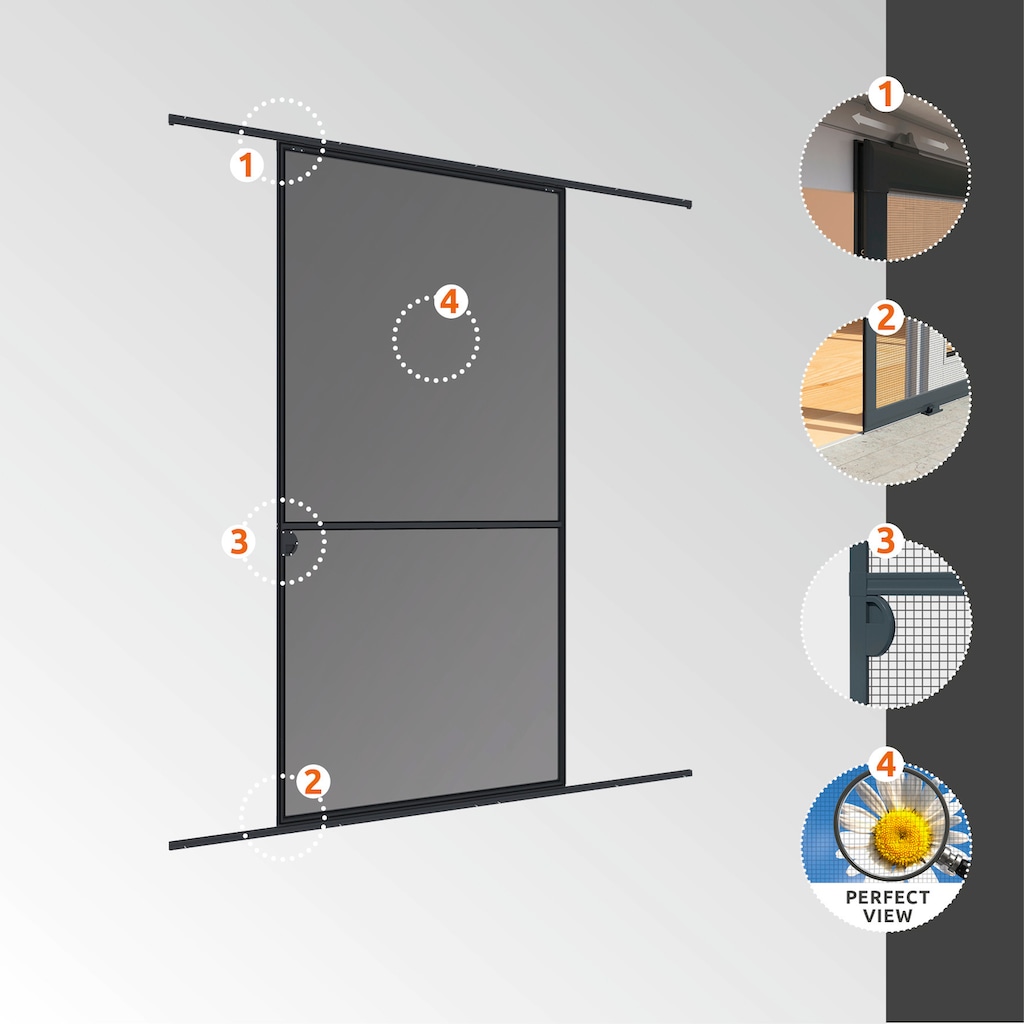 Windhager Insektenschutz-Schiebetür »EXPERT«, Fliegengitter-Schiebetür, Perfect View Fiberglasgewebe, reißfest