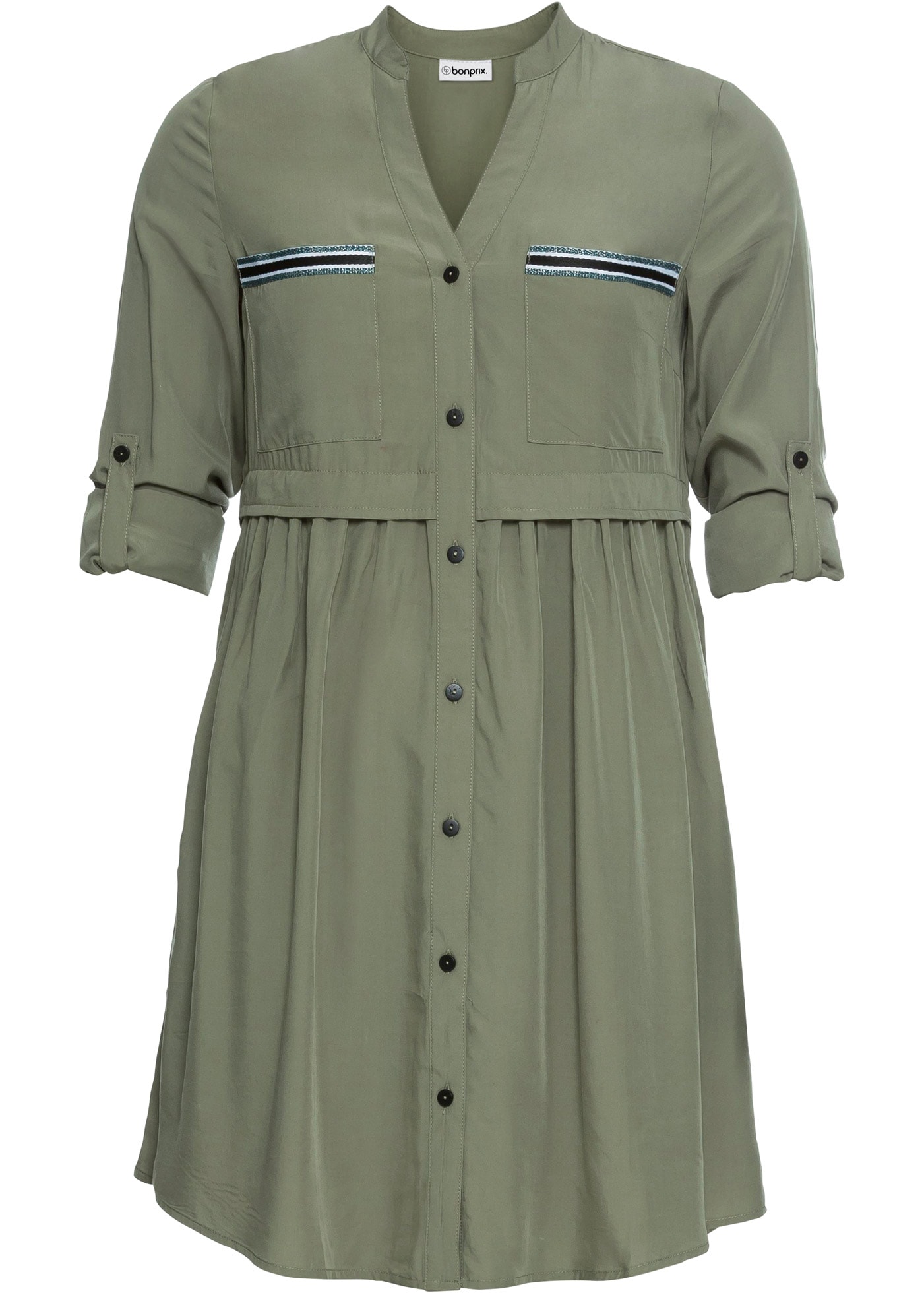 bonprix Hemdblusenkleid mit langem Arm und Riegel-Knopf-Element, mit kontrastfarbigem Einsatz